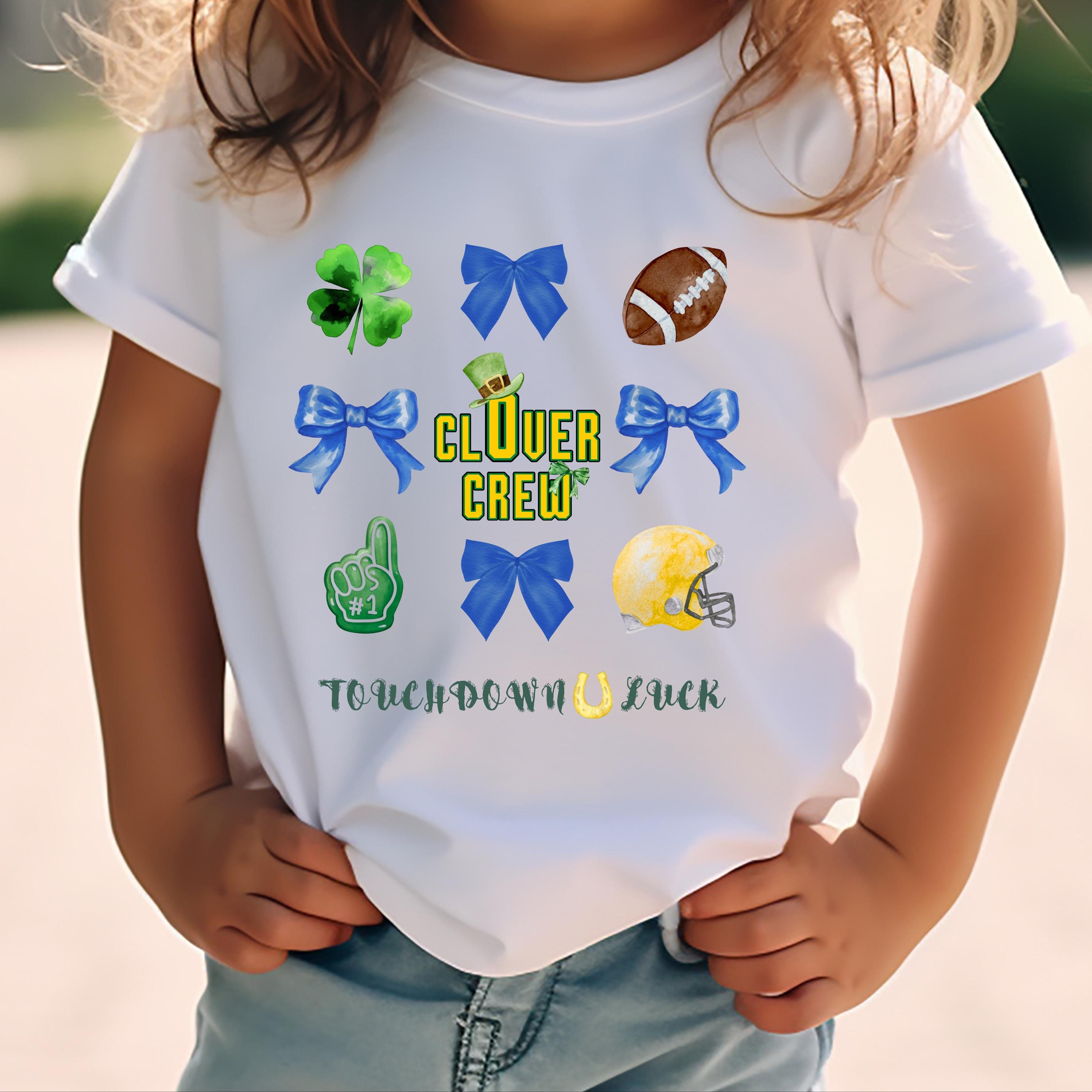 Kids St Patrick's Day Football Shirt, Clover Crew Shamrock Game Day Tee