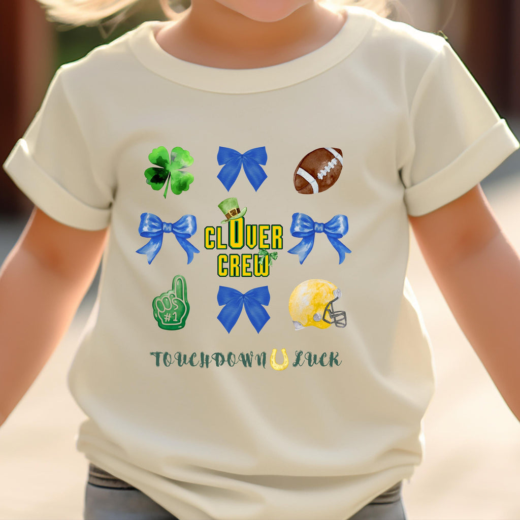 Kids St Patrick's Day Football Shirt, Clover Crew Shamrock Game Day Tee