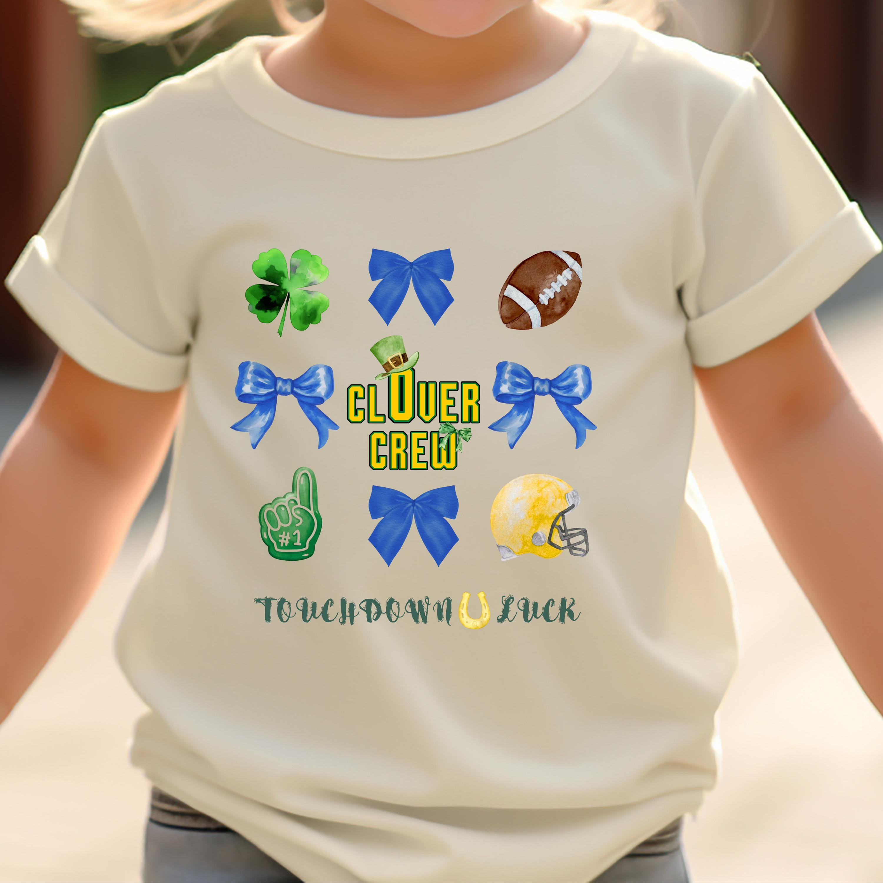 Kids St Patrick's Day Football Shirt, Clover Crew Shamrock Game Day Tee