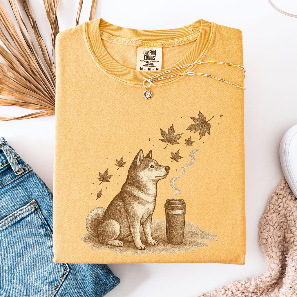 Dogs; Shiba Inu & Akita Coffee Shirt / Top-Down Café Art