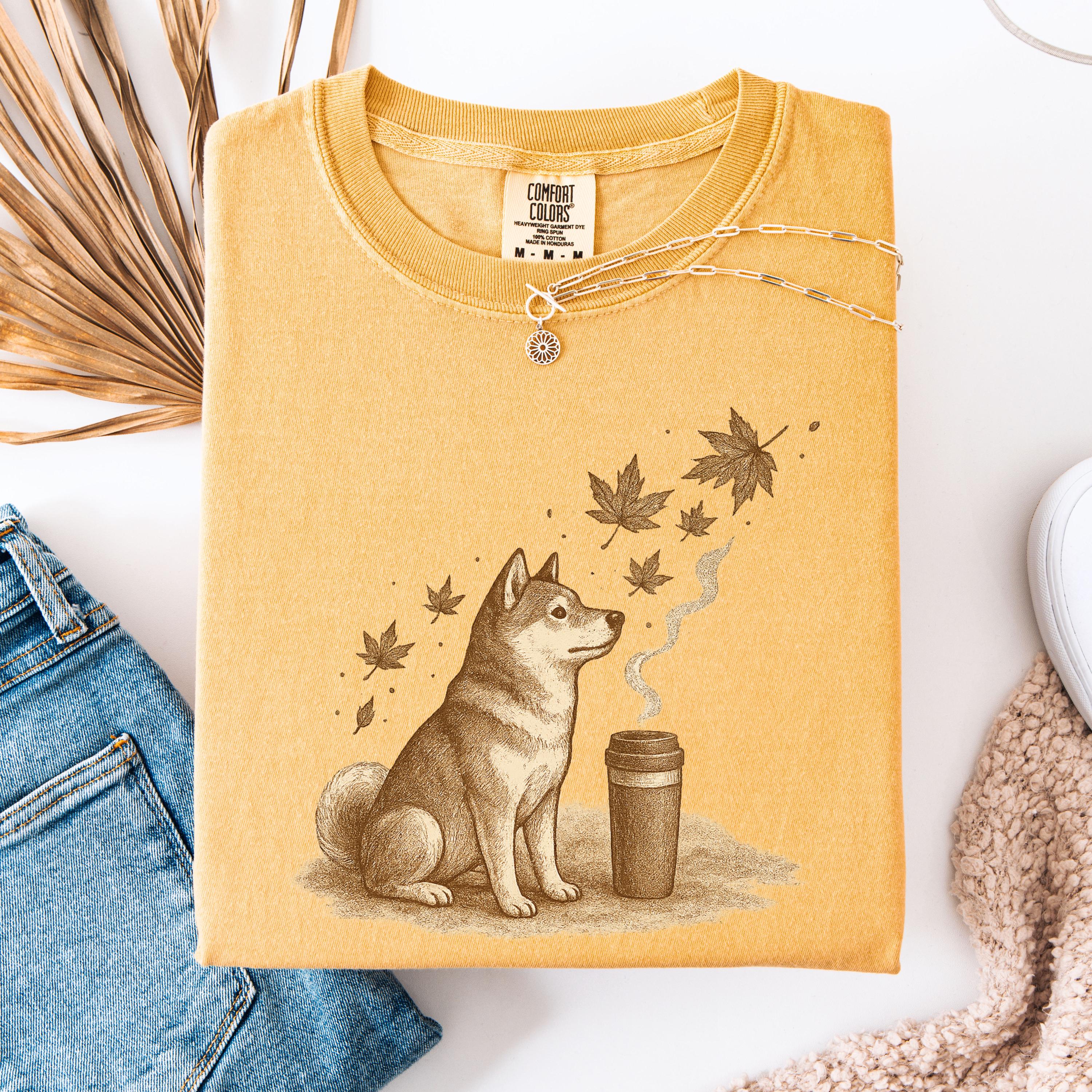 Dogs; Shiba Inu & Akita Coffee Shirt / Top-Down Café Art