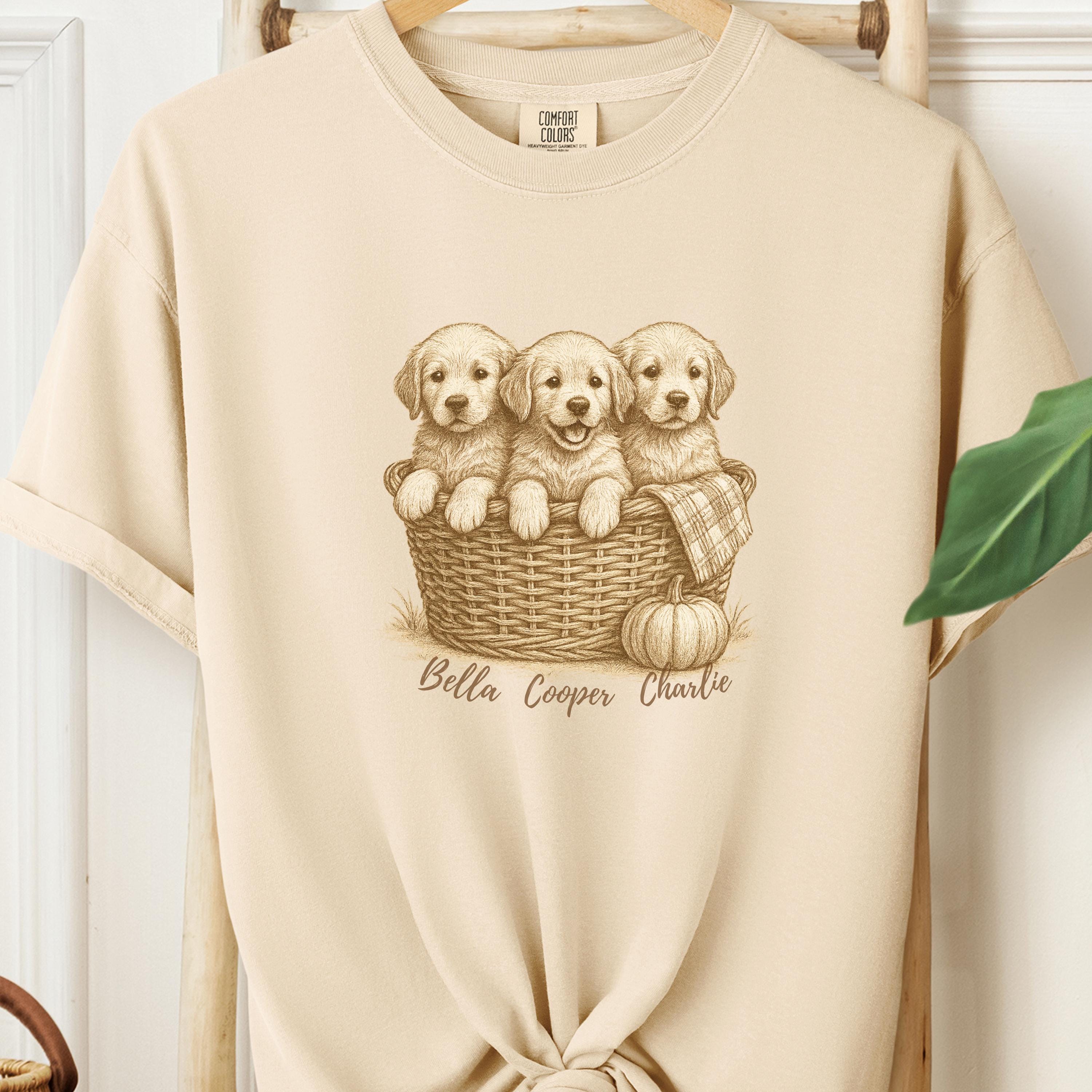 Golden Retriever Puppies Fall Tee - Basket & Pumpkin