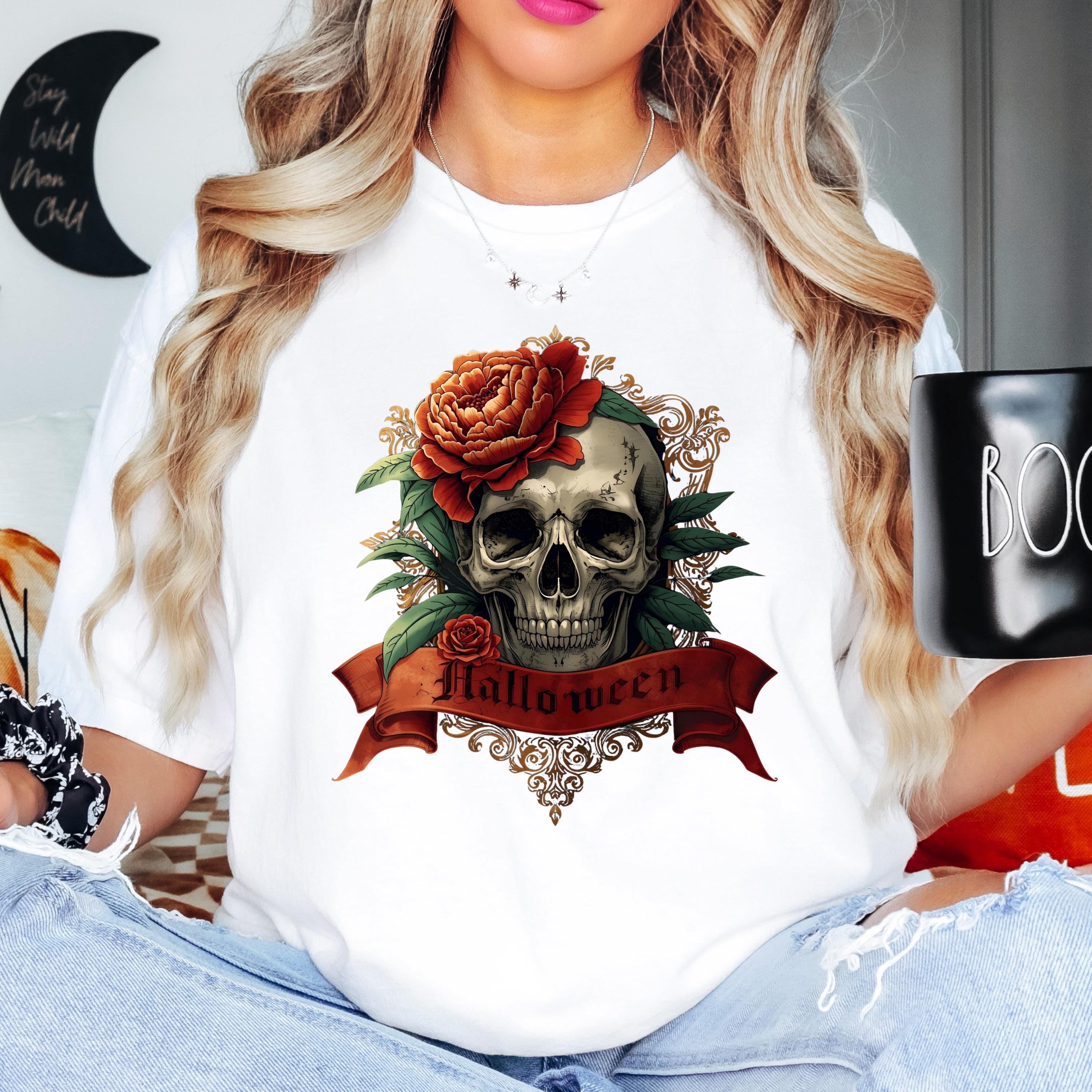 Goth Clothes Skull Shirt – Vintage Skull Rose Tee