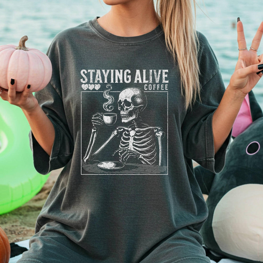 Skeleton Coffee Halloween Tee - Comfort Colors 1717 | Staying Alive