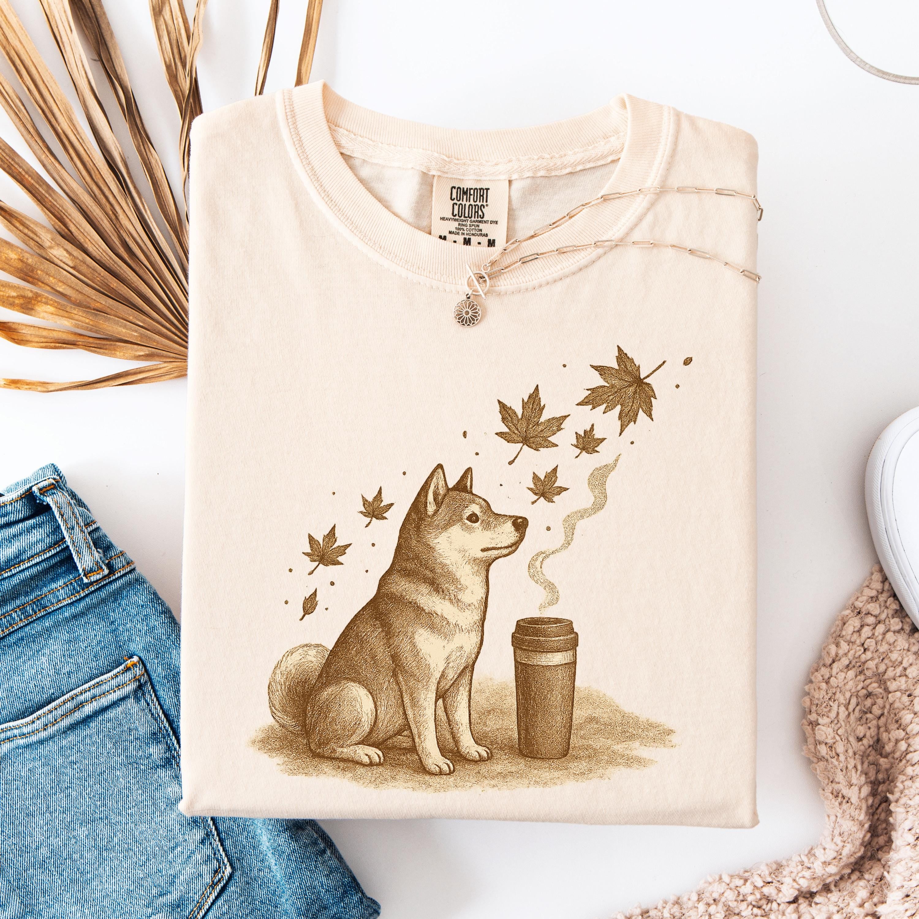 Dogs; Shiba Inu & Akita Coffee Shirt / Top-Down Café Art
