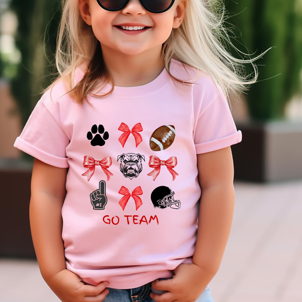 Kids Game Day Shirt: Red & Black Football Bows Tee