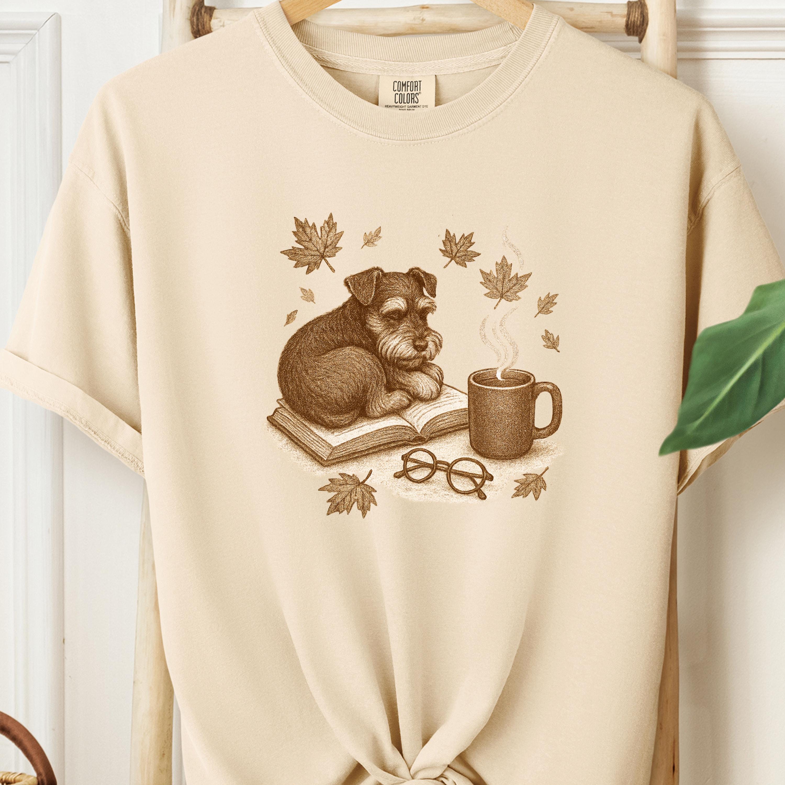 Coffee Lover Gift, Minimalist Dog Outline, Dogs, Coffee & Books Tee – Comfort Colors 1717