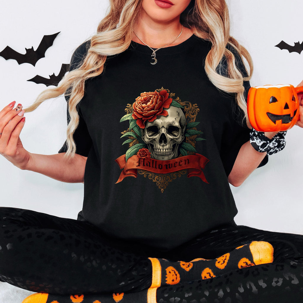 Goth Clothes Skull Shirt – Vintage Skull Rose Tee