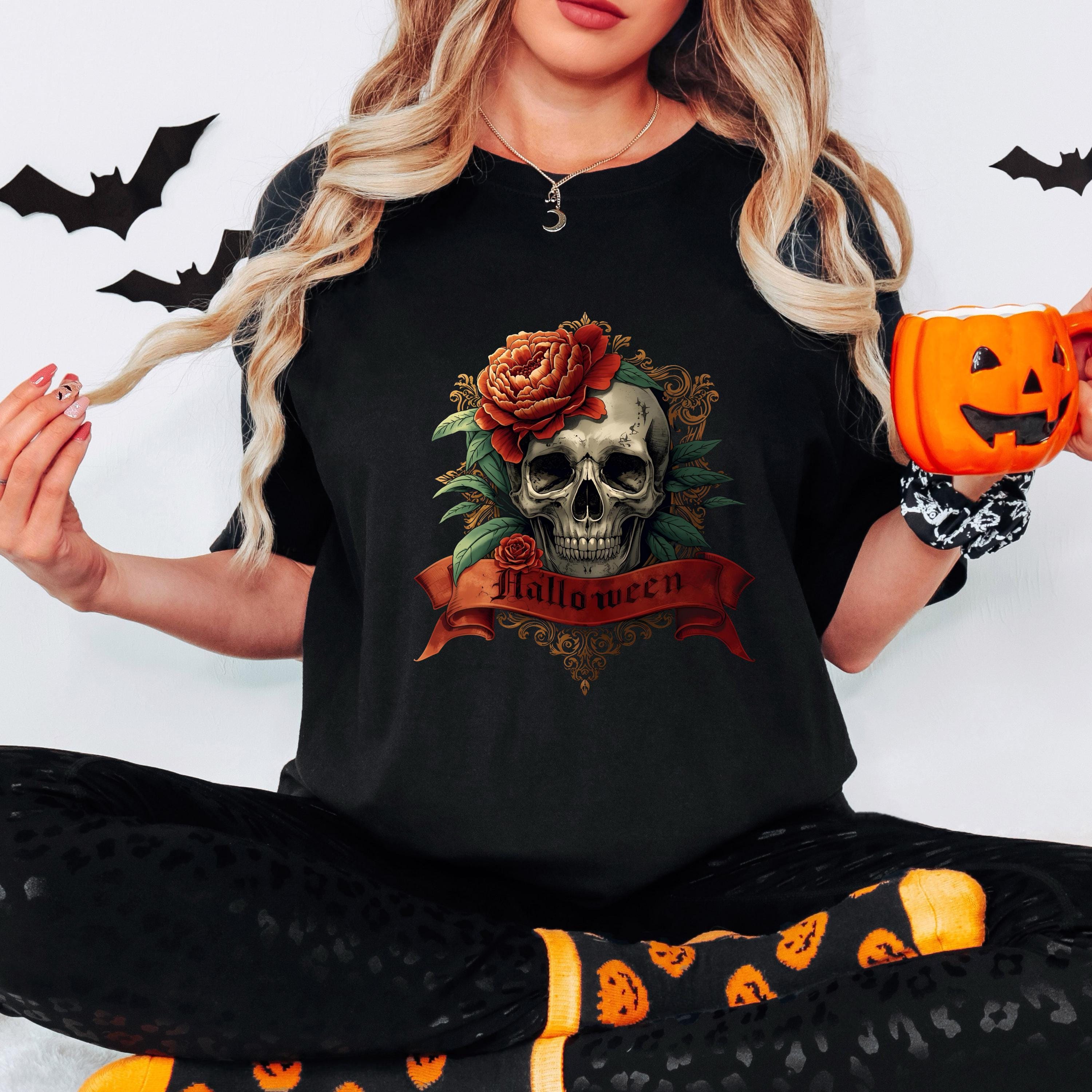 Goth Clothes Skull Shirt – Vintage Skull Rose Tee