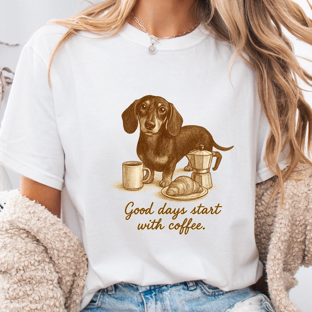Dachshund shirt - Good Days Start with Coffee, dog face shirt