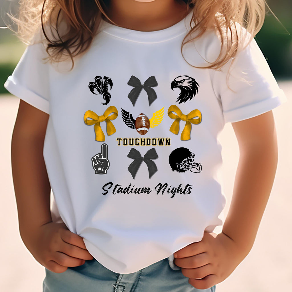 Touchdown Stadium Nights Kids Game Day Shirt, Bows and Football Tee
