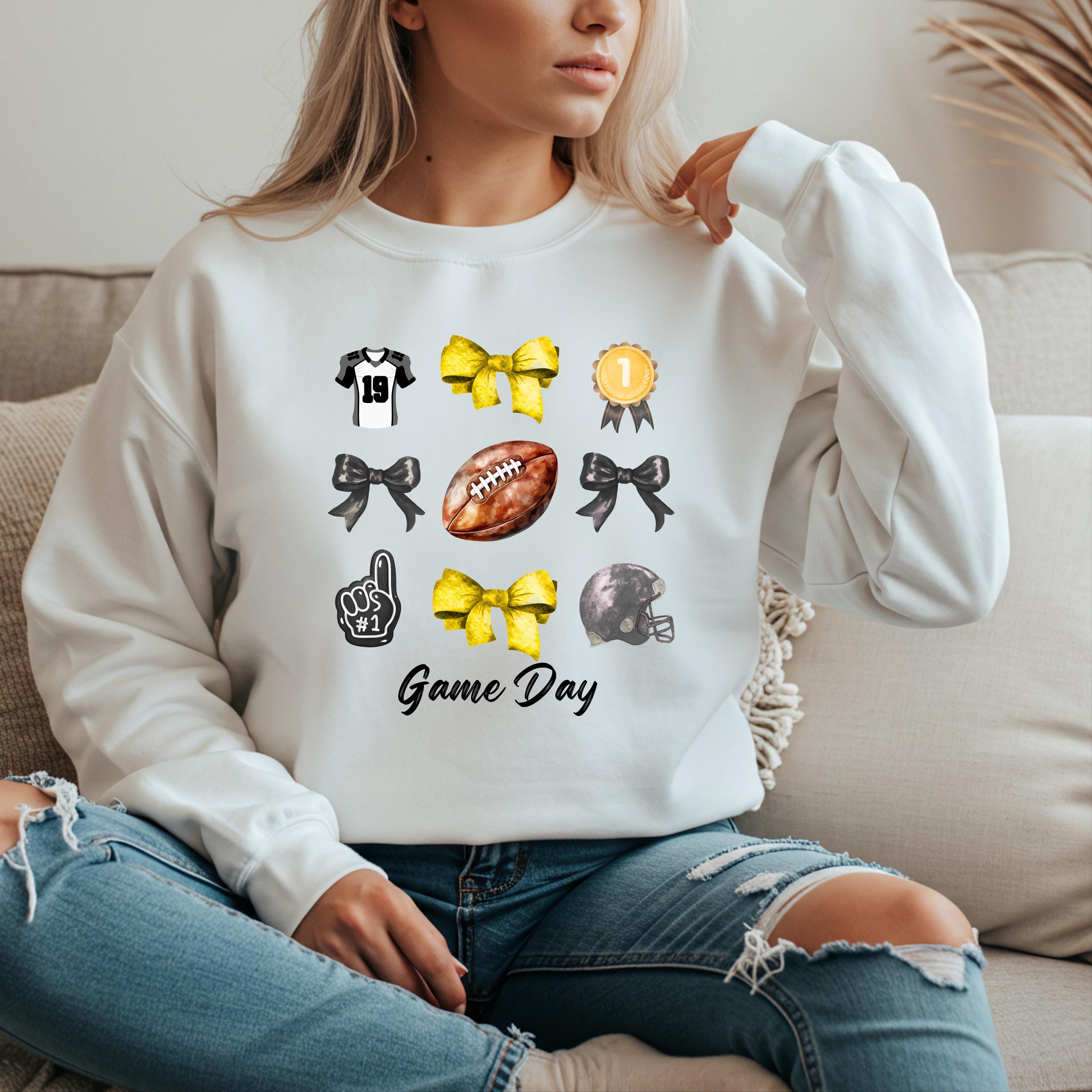 Football Mom Shirt - Sweatshirt, Game Day Crewneck with Bows gift