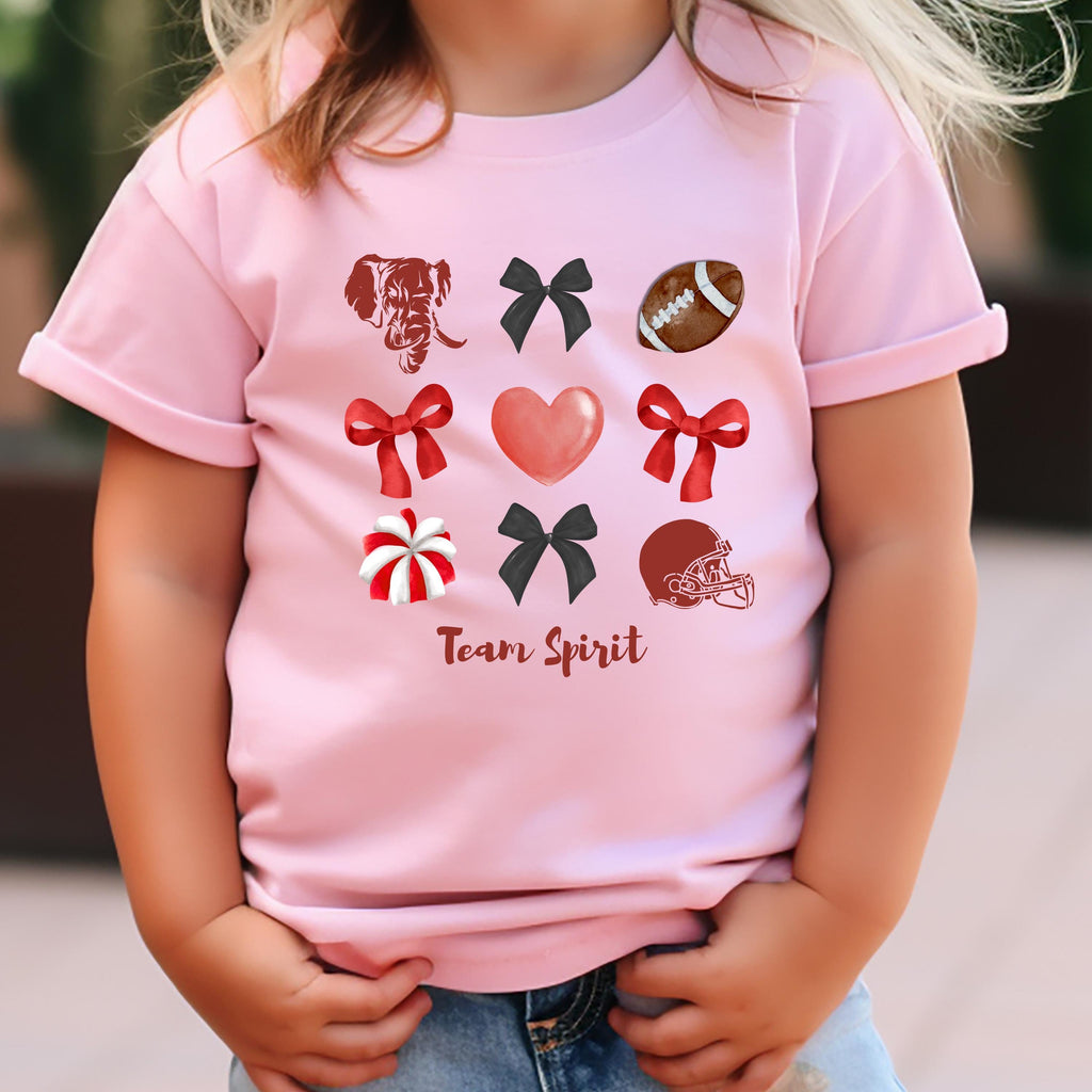 Kids Team Spirit Toddler Shirt - Crimson Elephant, Bows and Football Heart - Game Day