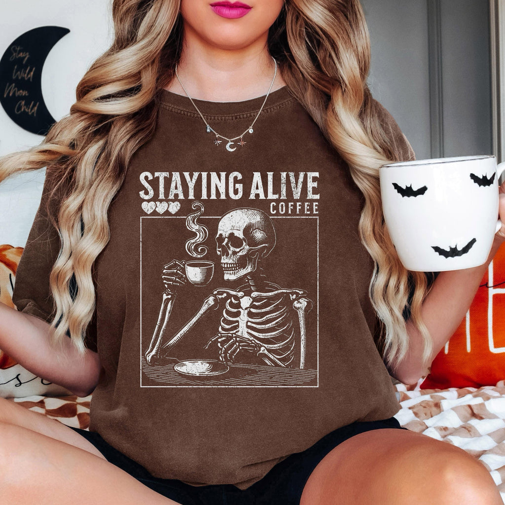 Skeleton Coffee Halloween Tee - Comfort Colors 1717 | Staying Alive