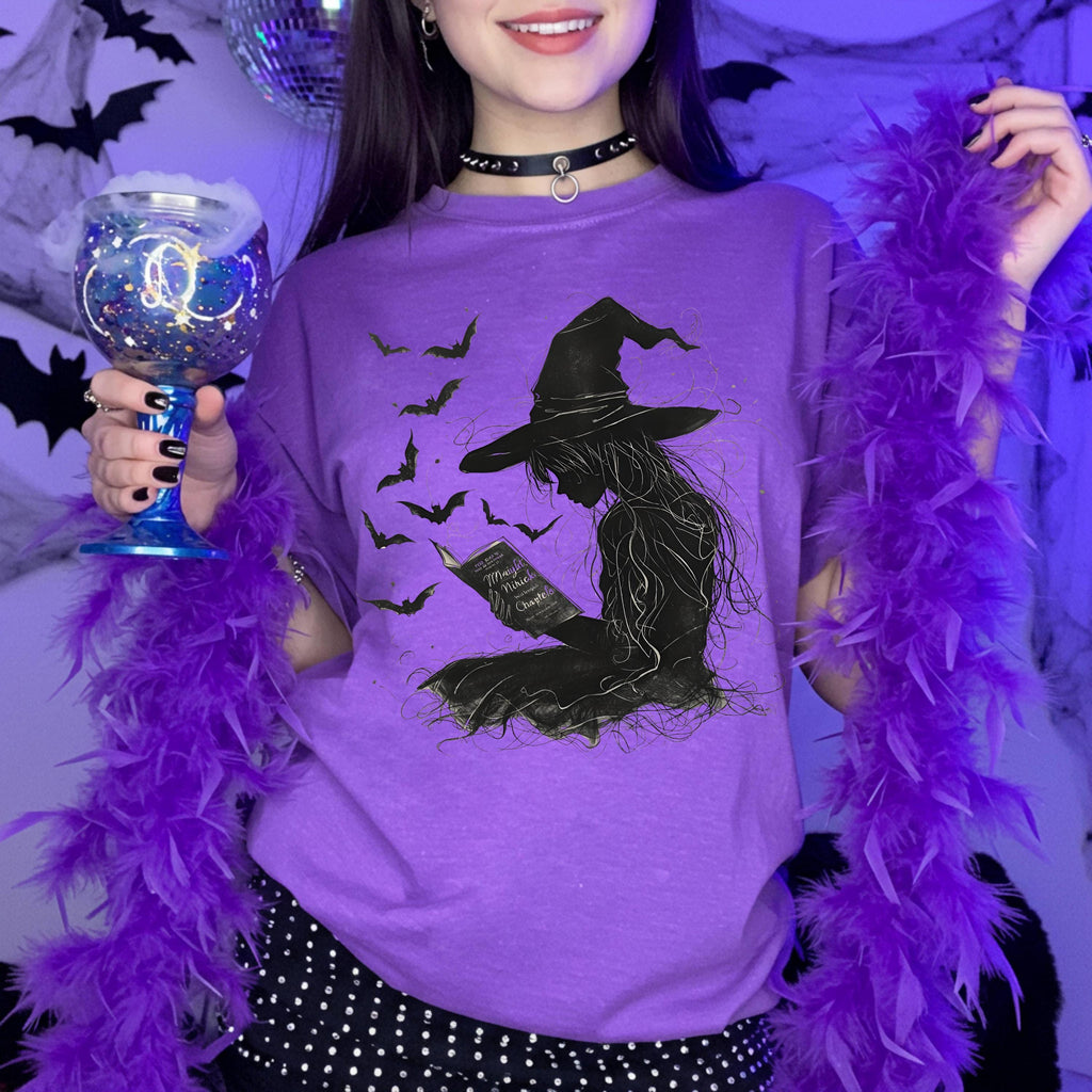 Salem Witch Reading Tee -  Spooky Witch Hat Halloween Shirt