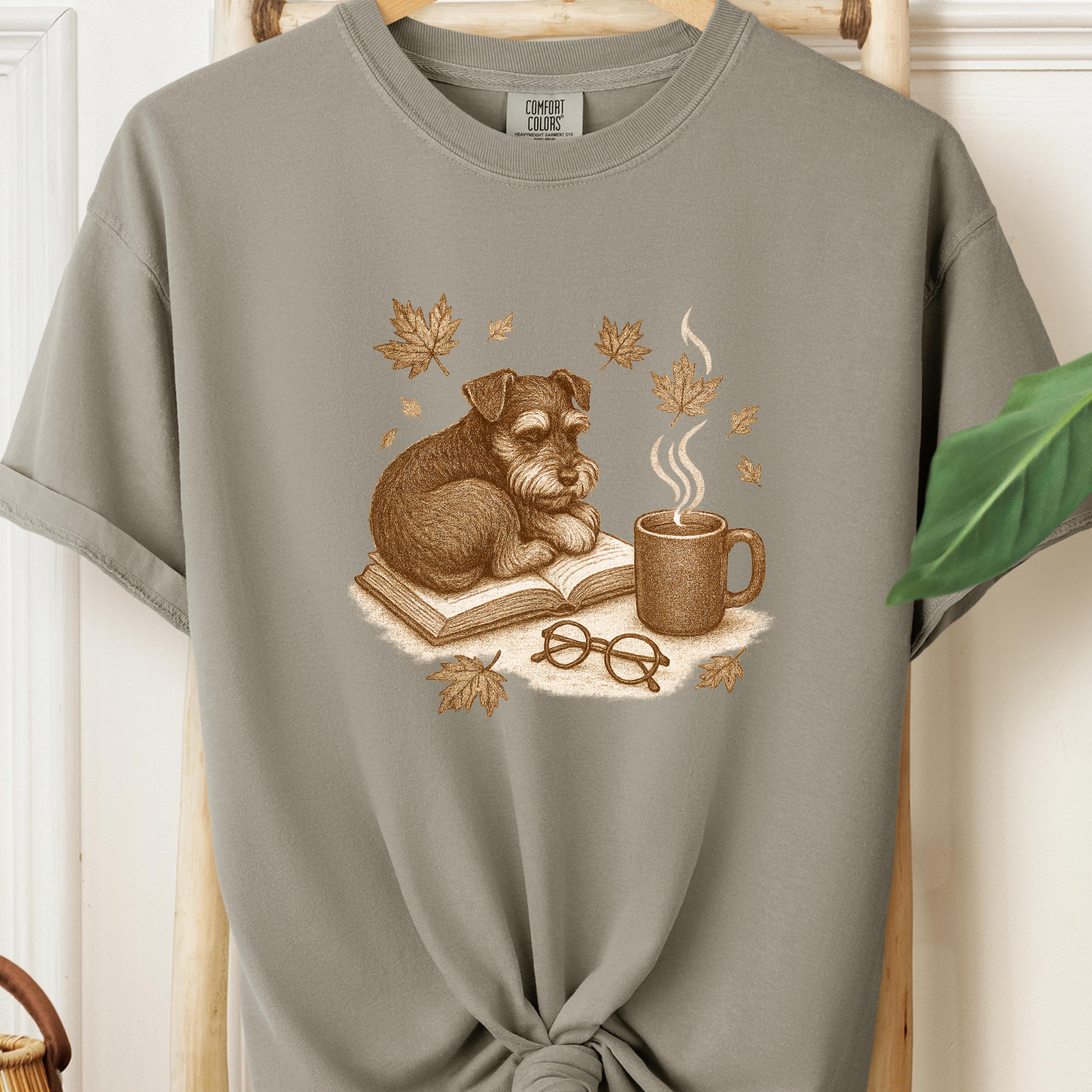 Coffee Lover Gift, Minimalist Dog Outline, Dogs, Coffee & Books Tee – Comfort Colors 1717