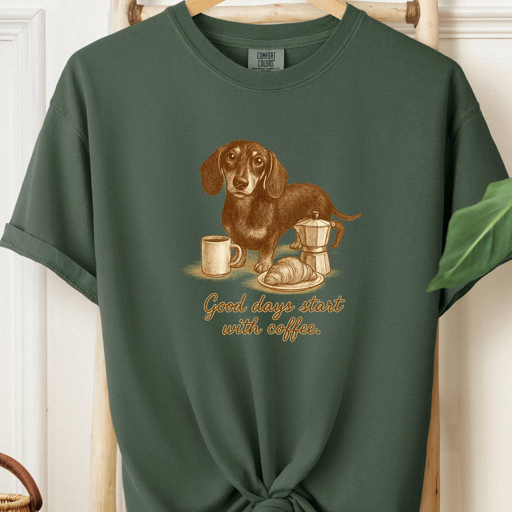 Dachshund shirt - Good Days Start with Coffee, dog face shirt