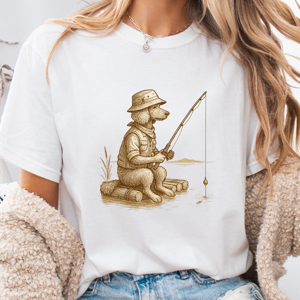 Poodle Fishing T-Shirt: Angler Dog, Lake Camping Gift