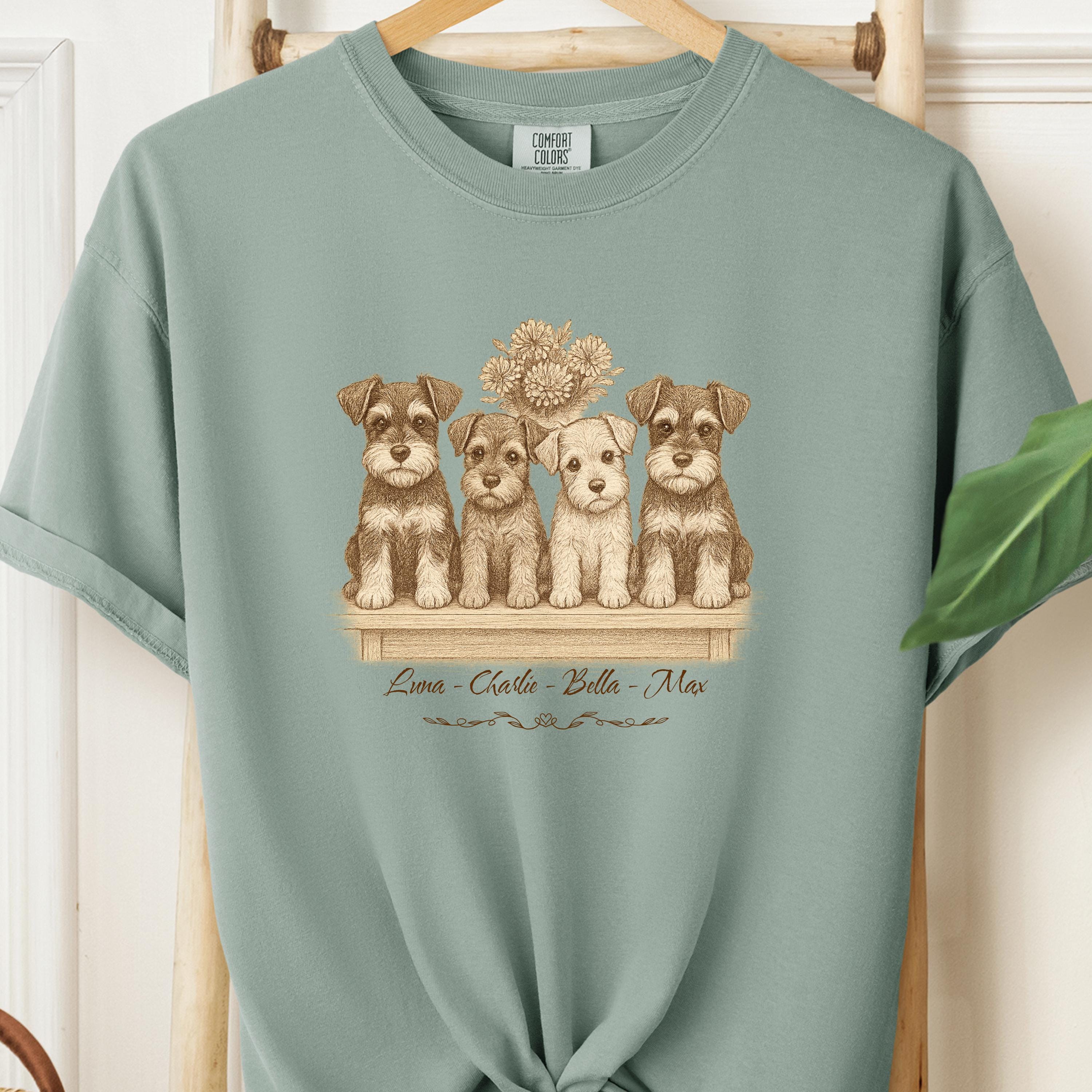 Schnauzer Puppy T-Shirt: Vintage Dog Mom Shirt, Cottagecore Style