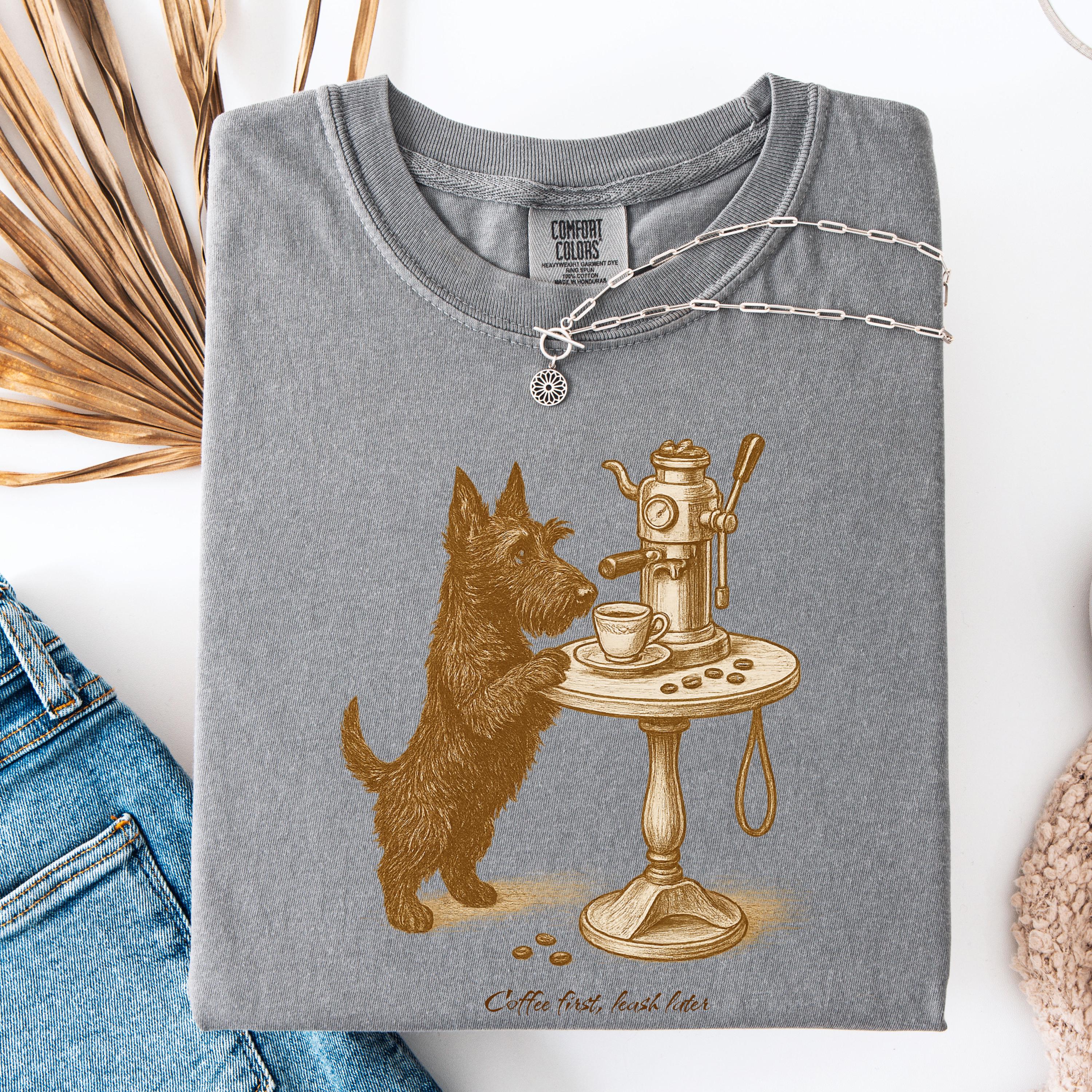 Scottish Terrier Latte Lover Shirt, coffe dog