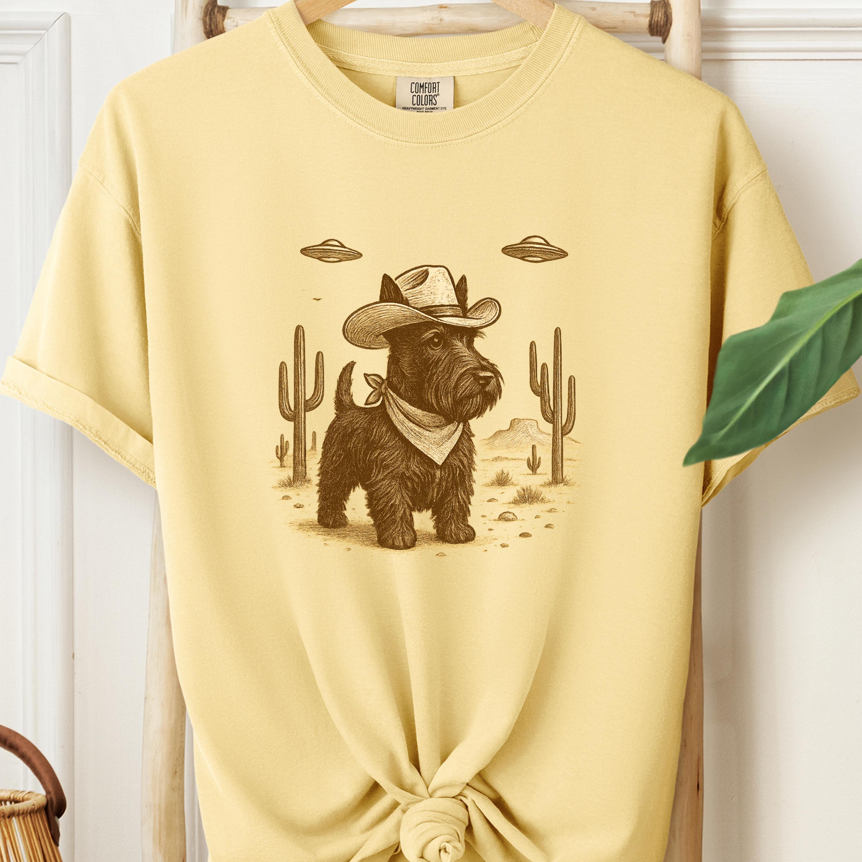 Scottish Terrier UFO Cowboy Shirt, Retro Western Tee