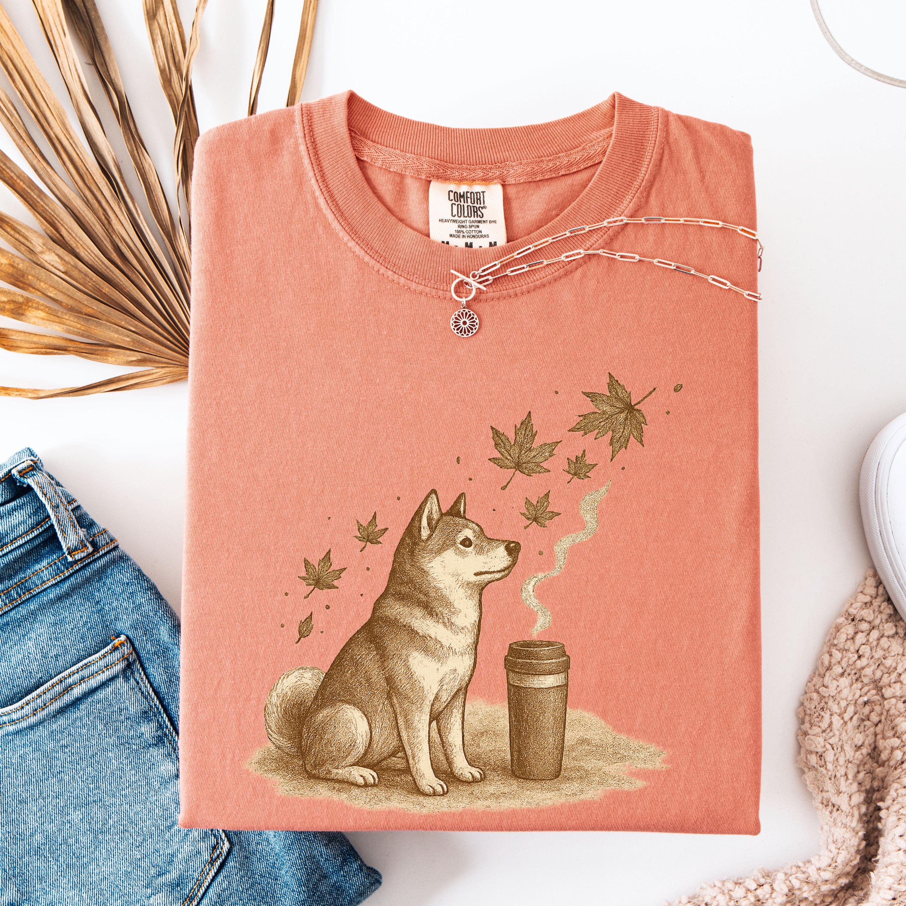 Dogs; Shiba Inu & Akita Coffee Shirt / Top-Down Café Art