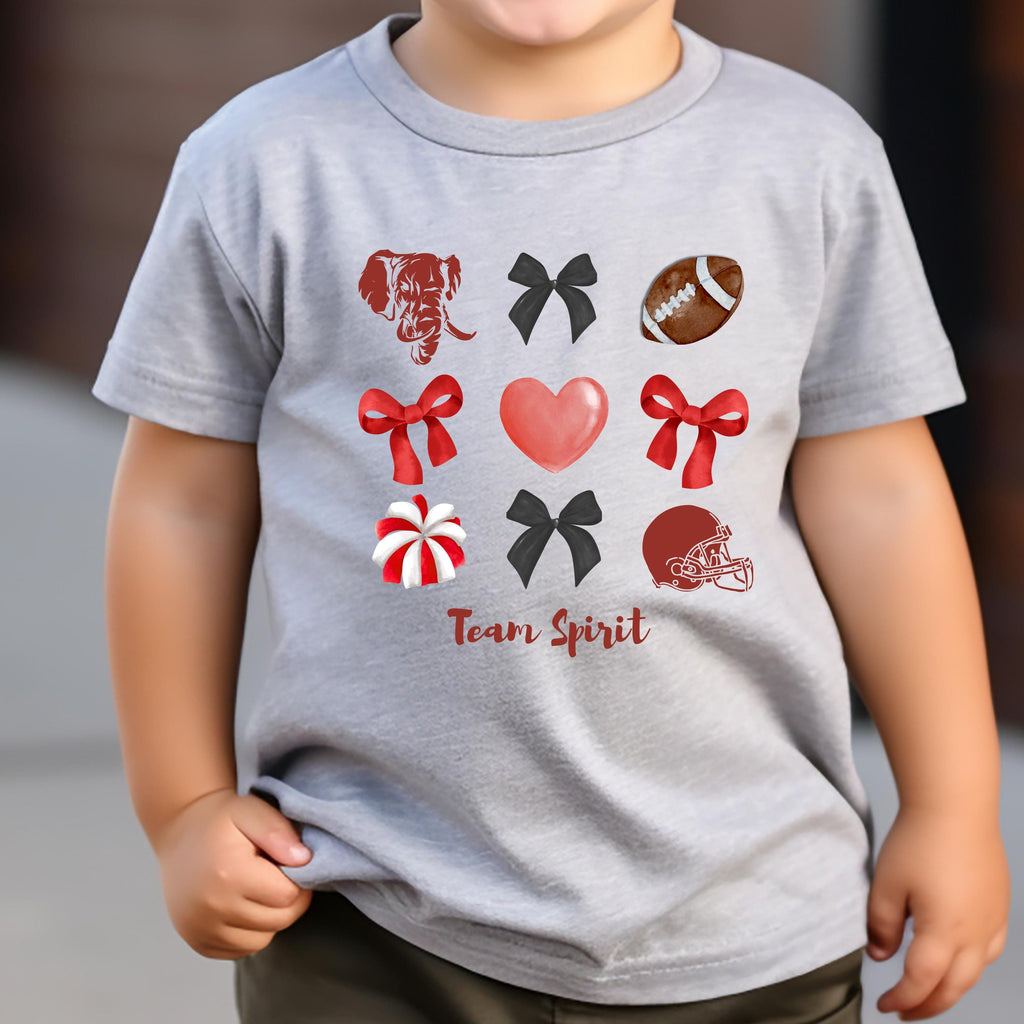 Kids Team Spirit Toddler Shirt - Crimson Elephant, Bows and Football Heart - Game Day