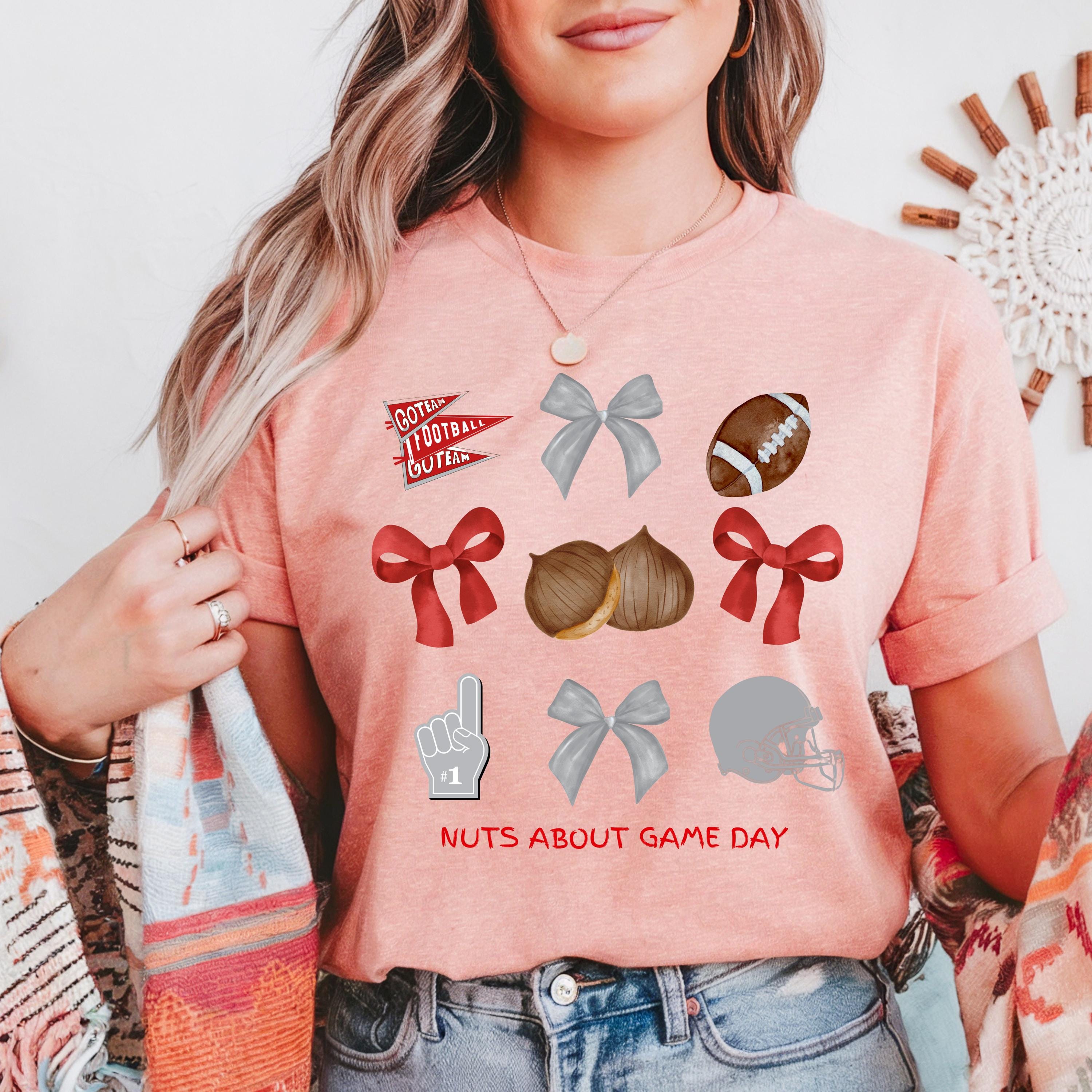 Red and Gray Game Day Shirt, Watercolor Football Pennant & Bows Tee