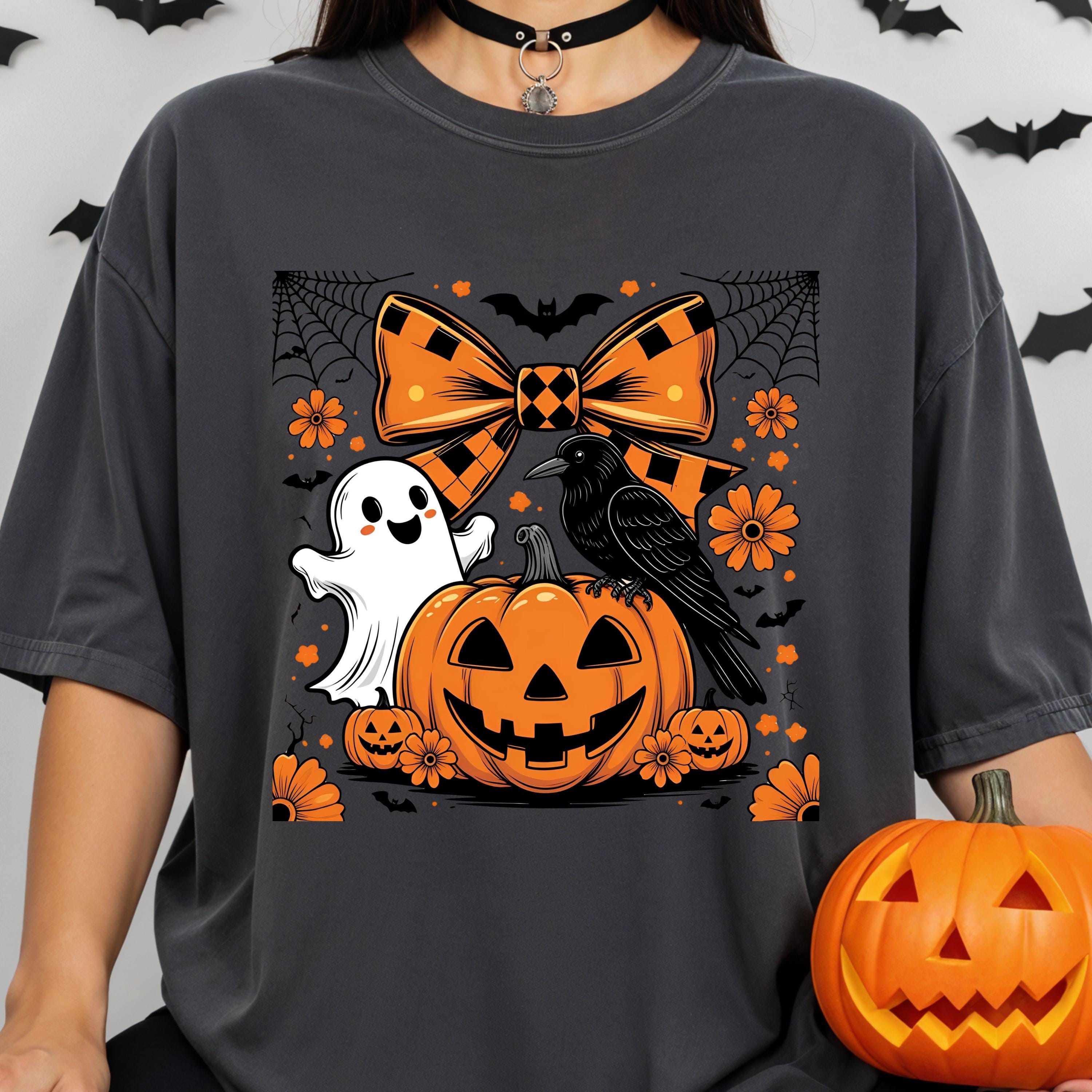 Halloween Vintage, Retro Checkered Halloween Png Witchy Vibes PngGhost Coquette Png, Spooky Season Png, Floral Fall Pumpkin Bow Sublimation