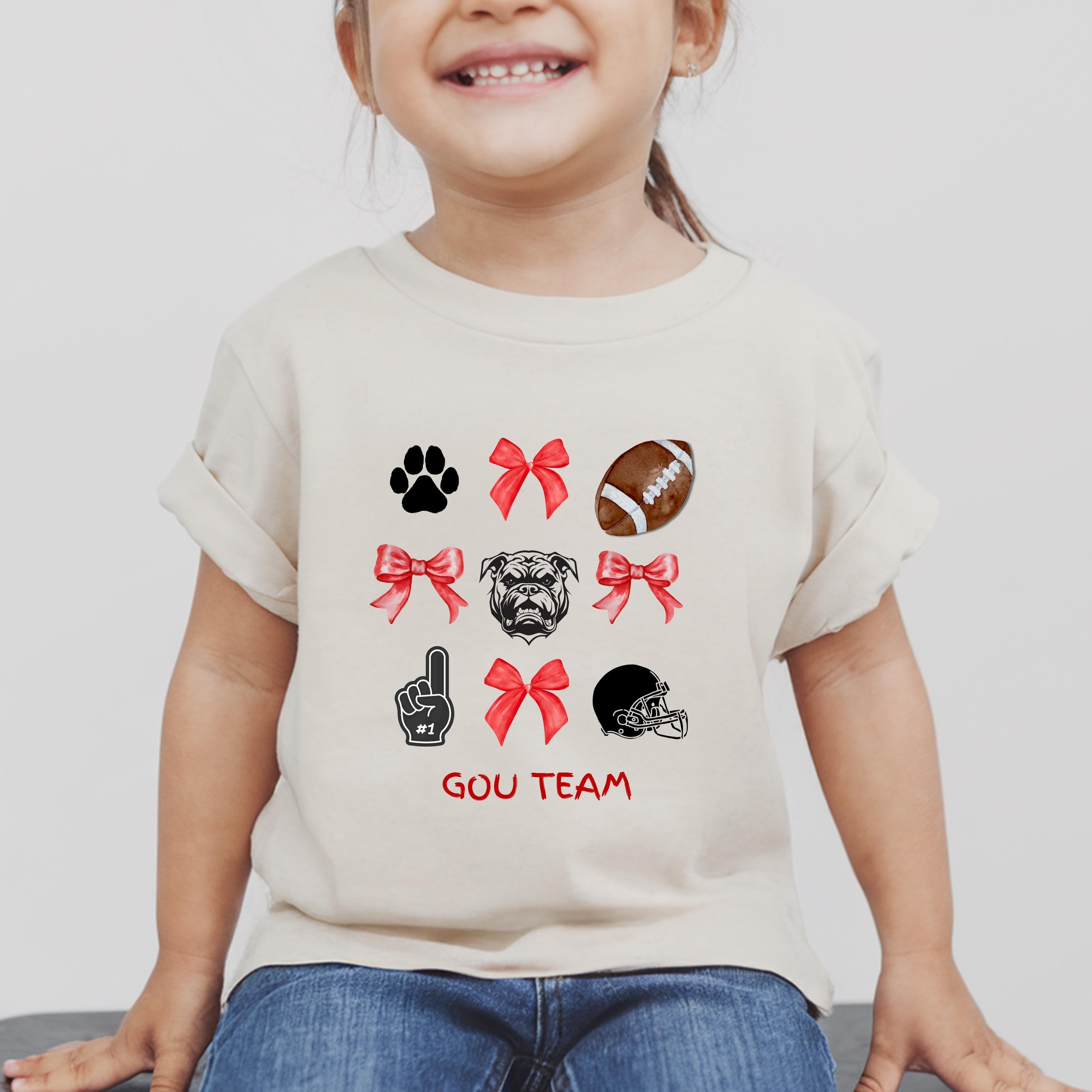 Kids Game Day Shirt: Red & Black Football Bows Tee