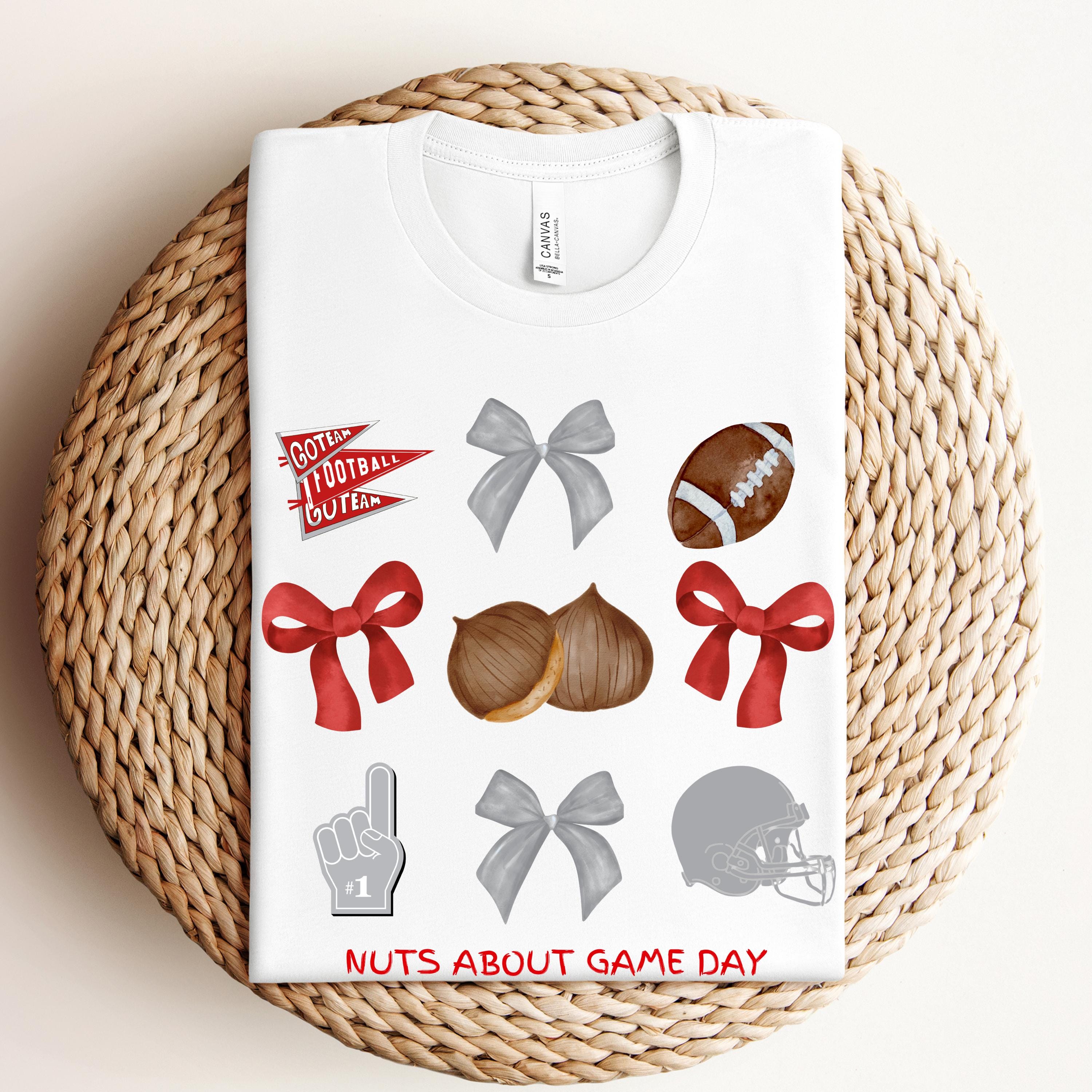 Red and Gray Game Day Shirt, Watercolor Football Pennant & Bows Tee