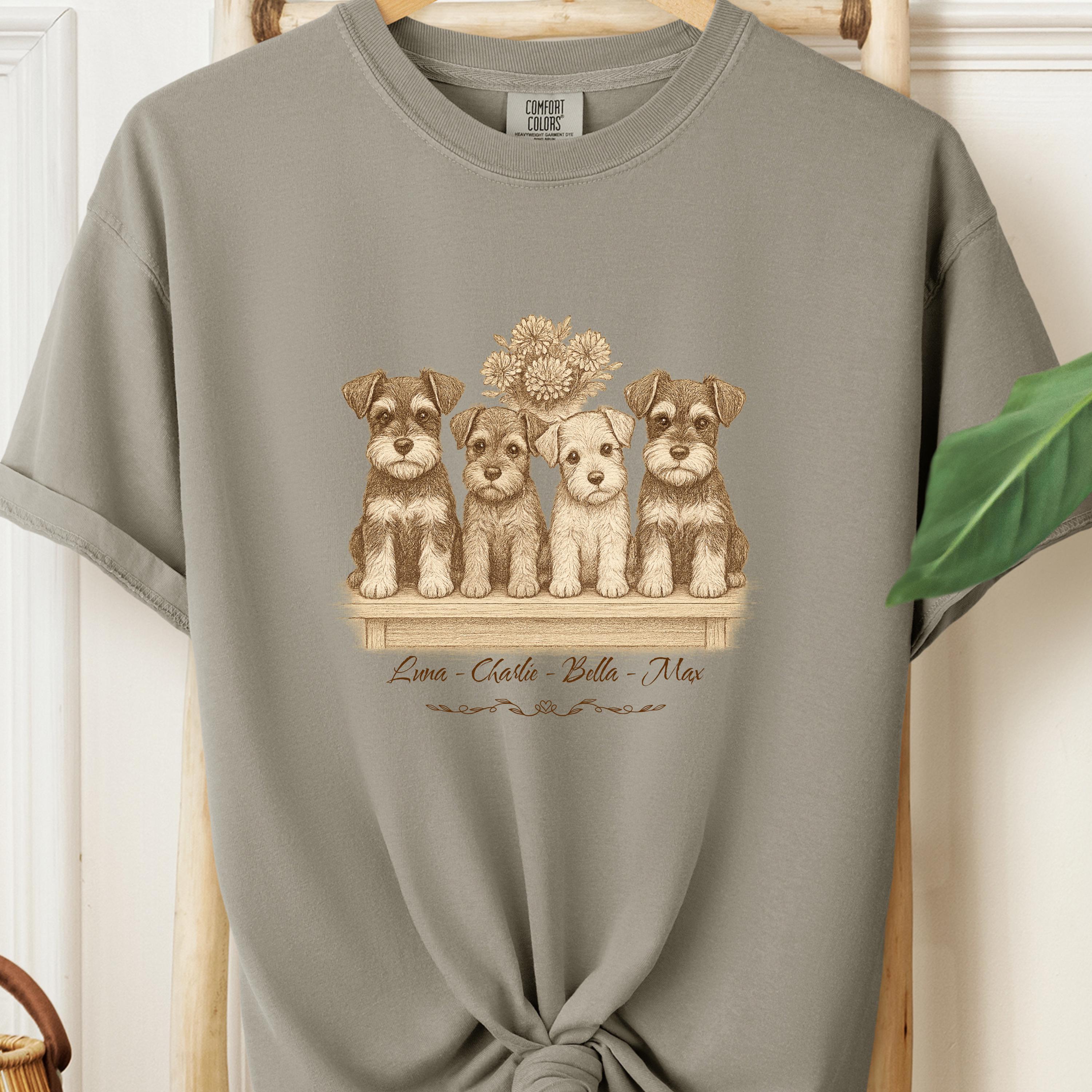 Schnauzer Puppy T-Shirt: Vintage Dog Mom Shirt, Cottagecore Style