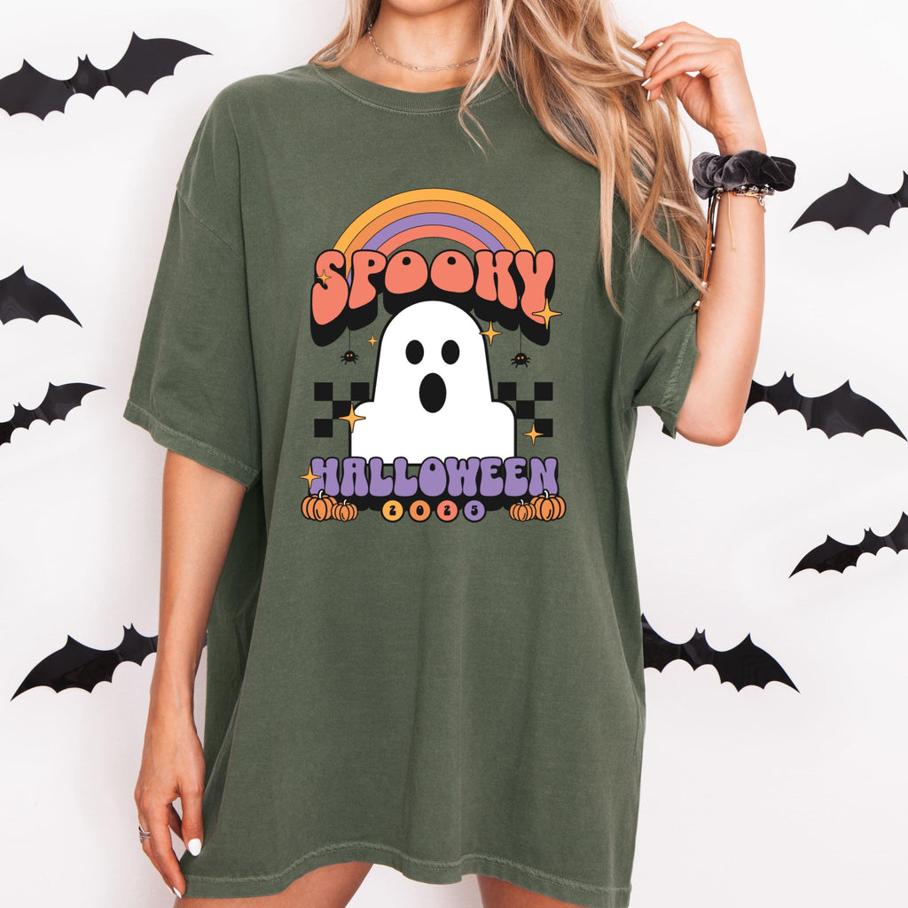 Spooky Ghost Halloween Tee - Comfort Colors 1717 - Retro Rainbow