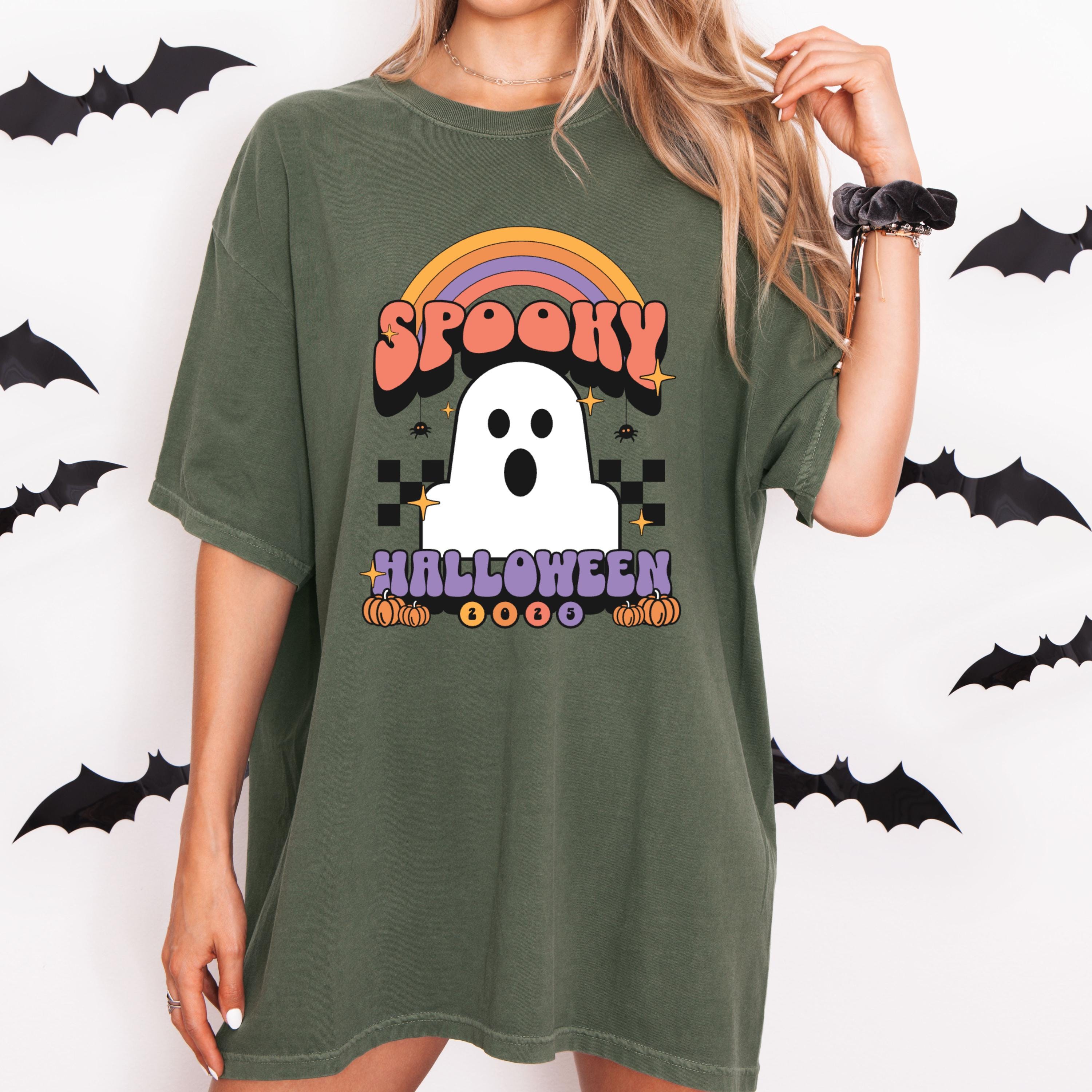 Spooky Ghost Halloween Tee - Comfort Colors 1717 - Retro Rainbow