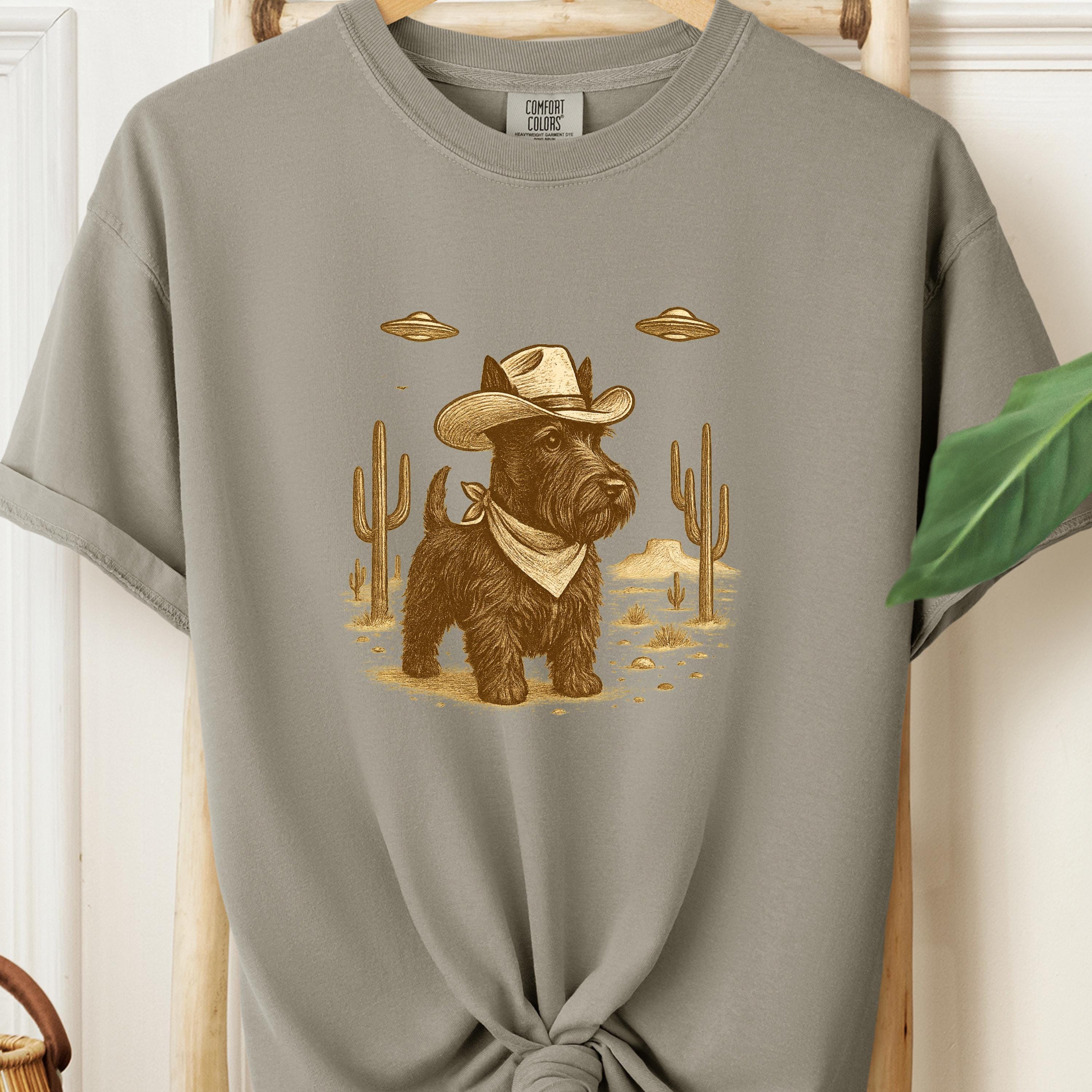 Scottish Terrier UFO Cowboy Shirt, Retro Western Tee
