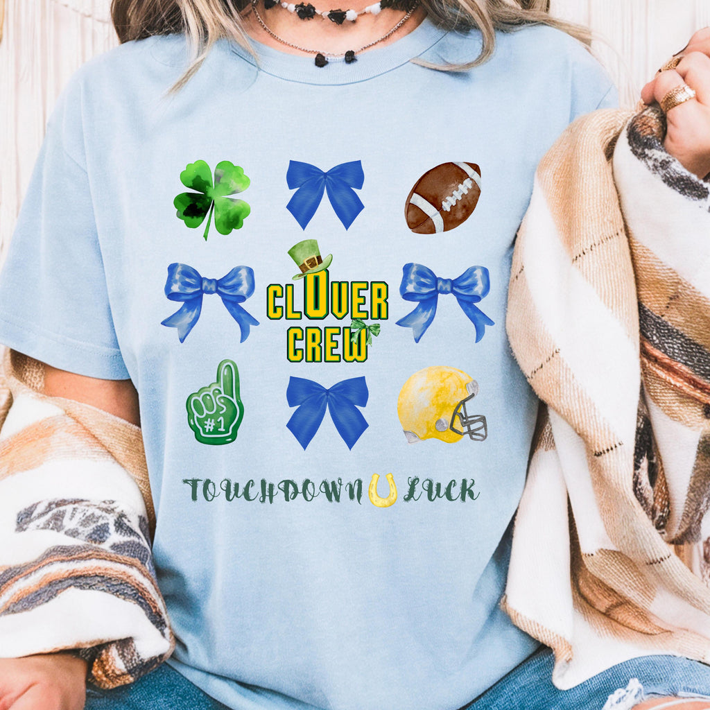 Clover Crew St Patrick's Day Football Shirt, Shamrock Game Day Tee