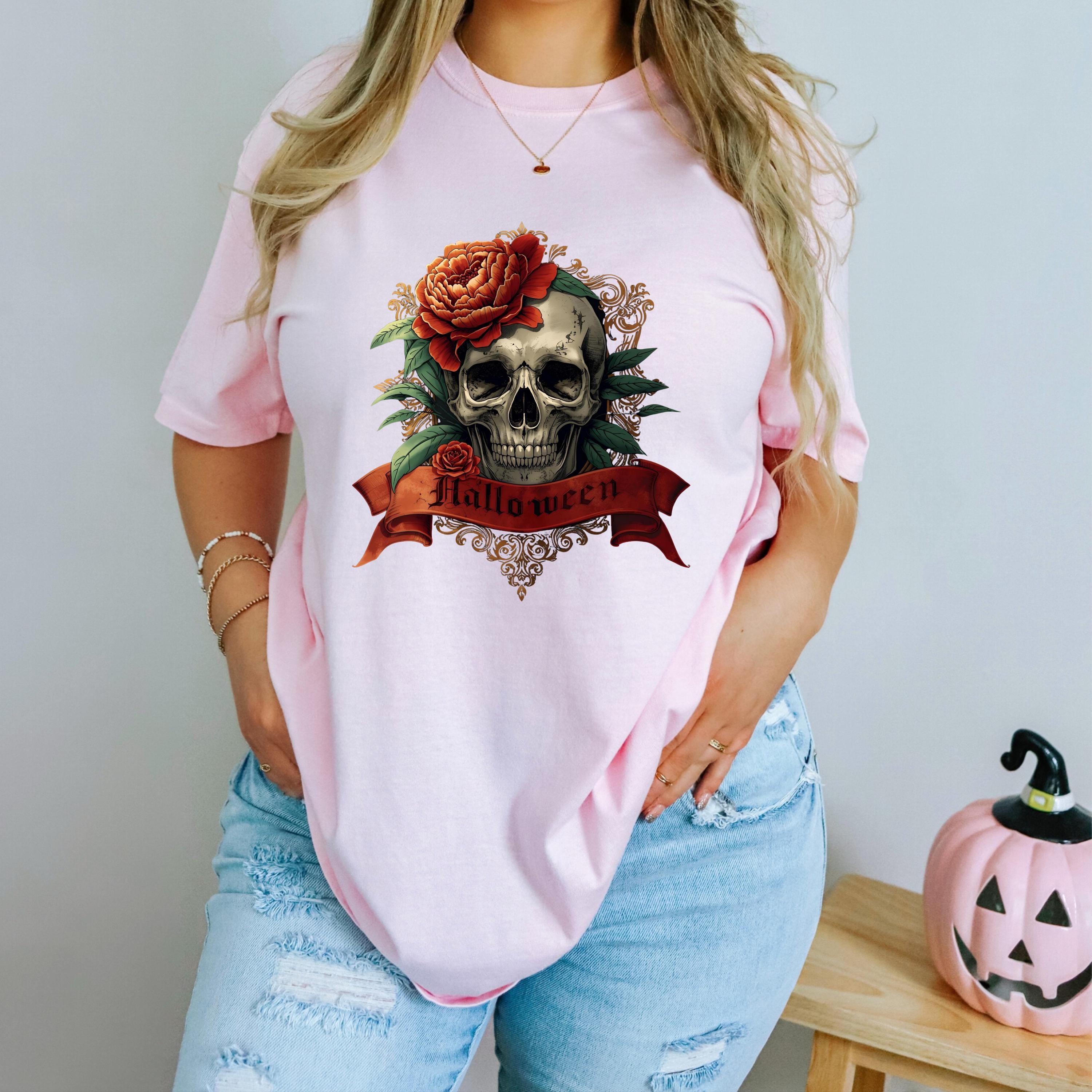 Goth Clothes Skull Shirt – Vintage Skull Rose Tee