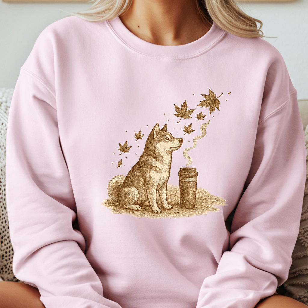 Shiba Inu Sweatshirt - Dog Lover Coffee Crewneck - Cozy Fall Leaves  Comfort Colors 1717