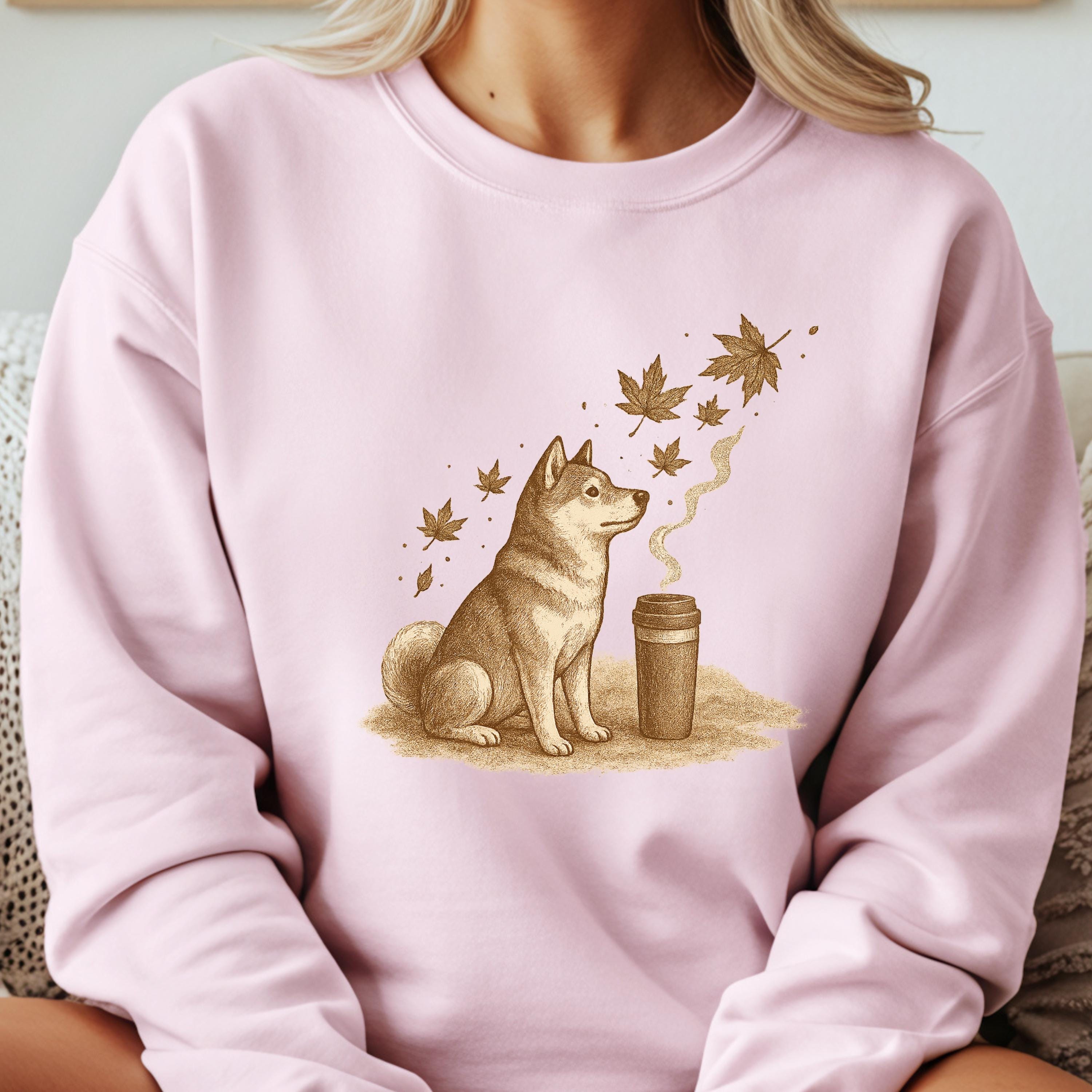 Shiba Inu Sweatshirt - Dog Lover Coffee Crewneck - Cozy Fall Leaves  Comfort Colors 1717