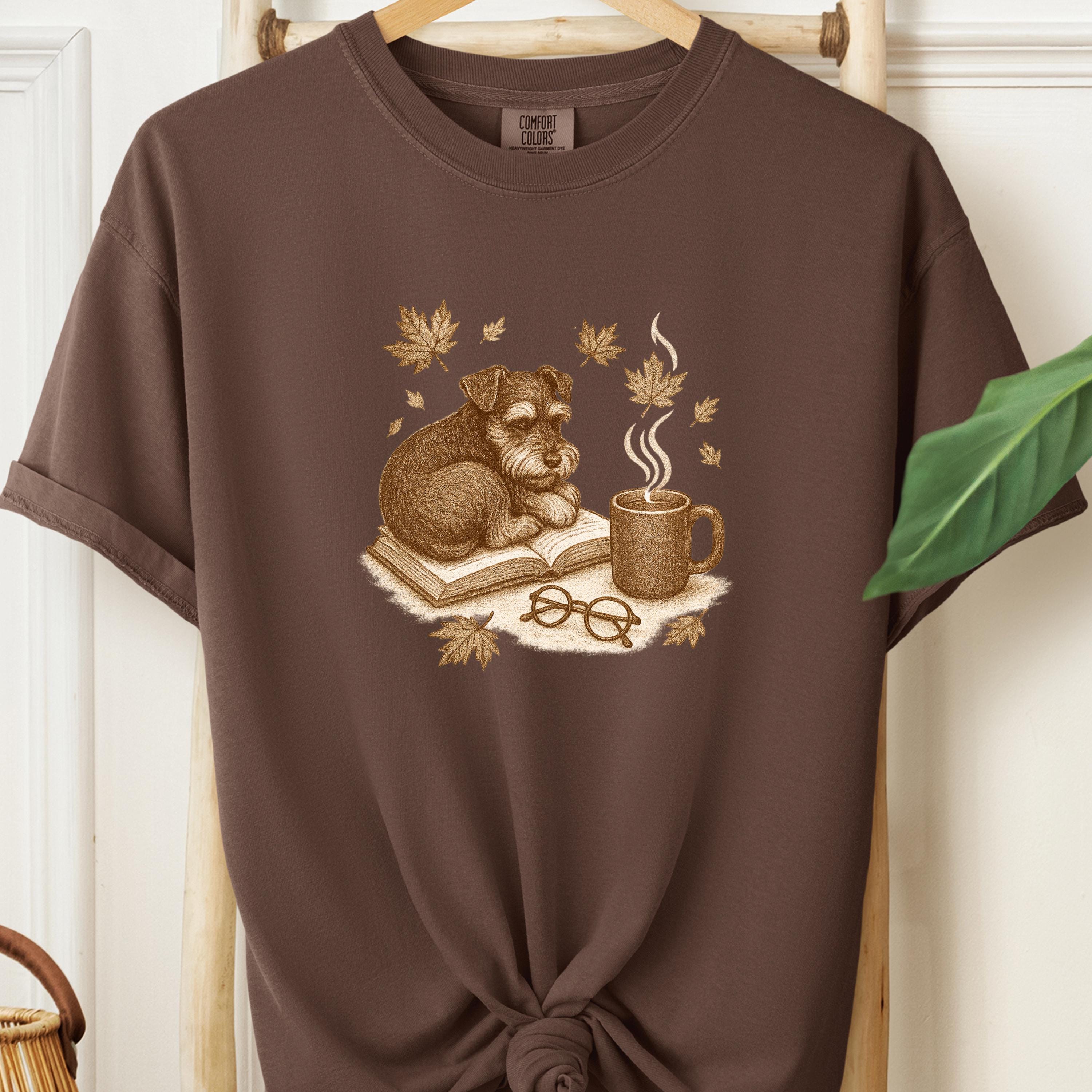 Coffee Lover Gift, Minimalist Dog Outline, Dogs, Coffee & Books Tee – Comfort Colors 1717