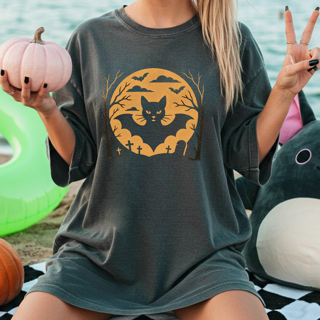 Black Cat Halloween Shirt – Spooky Graveyard Tee