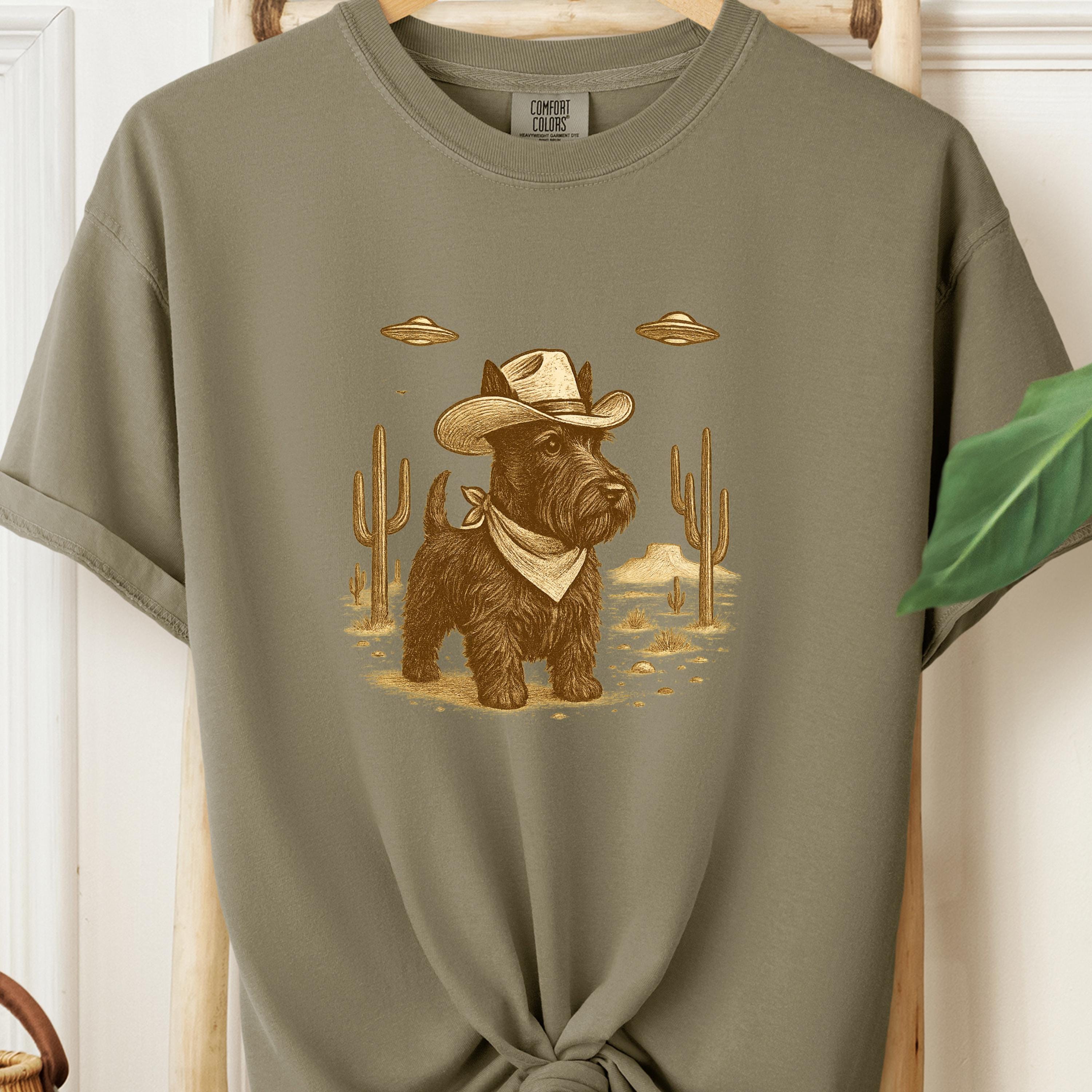 Scottish Terrier UFO Cowboy Shirt, Retro Western Tee