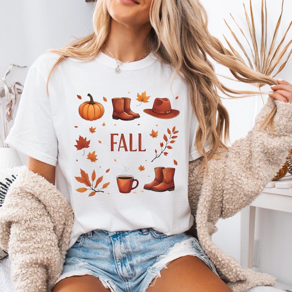 Hello Fall Floral Pumpkin Shirt - Autumn Leaves Graphic