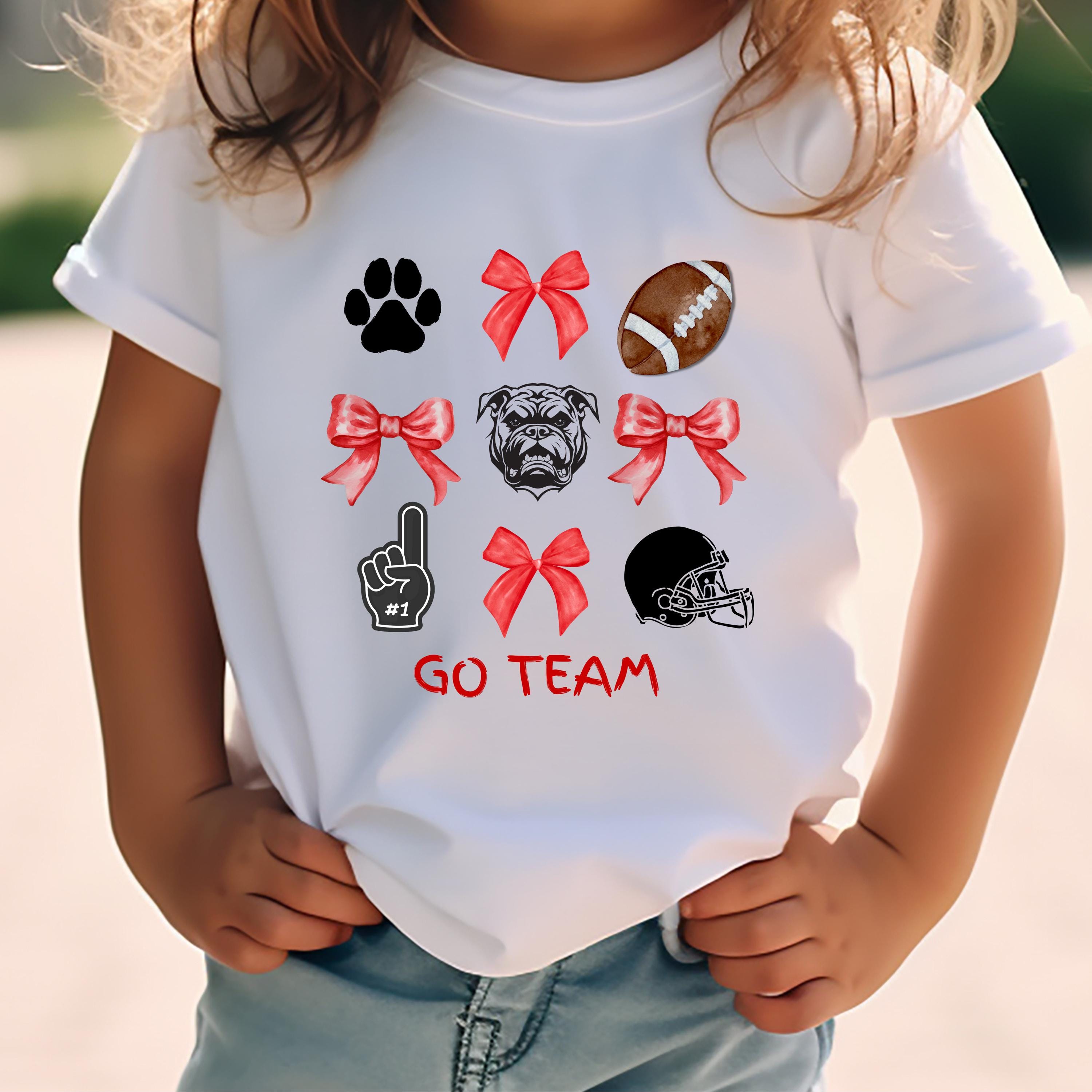 Kids Game Day Shirt: Red & Black Football Bows Tee