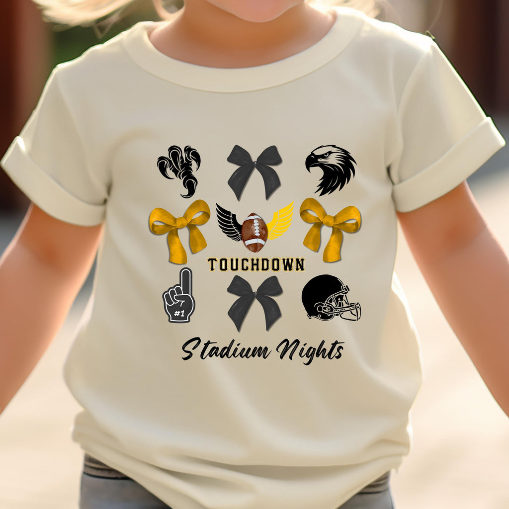 Touchdown Stadium Nights Kids Game Day Shirt, Bows and Football Tee