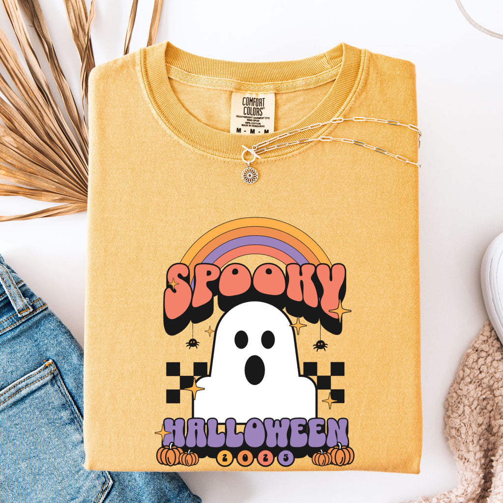 Spooky Ghost Halloween Tee - Comfort Colors 1717 - Retro Rainbow