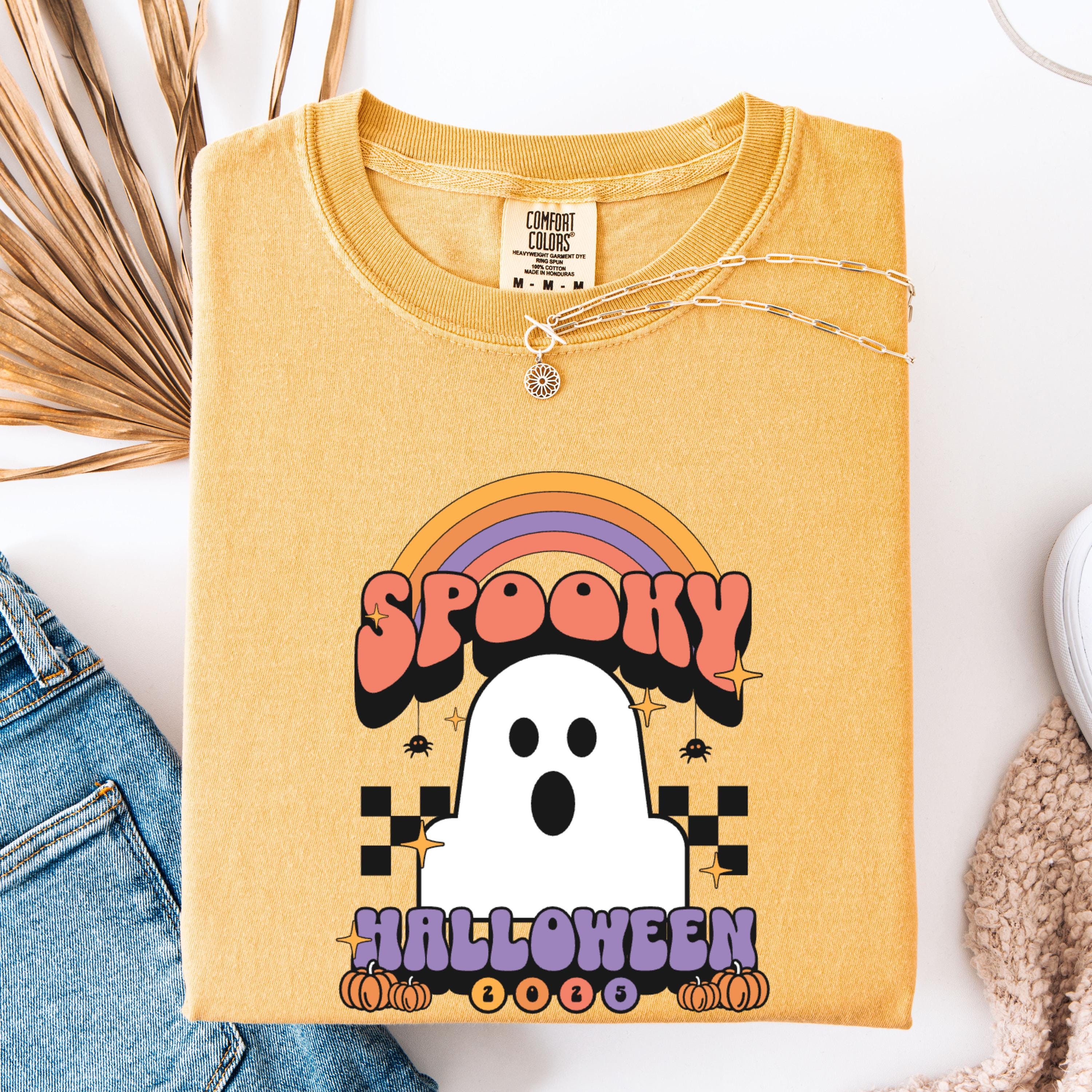 Spooky Ghost Halloween Tee - Comfort Colors 1717 - Retro Rainbow