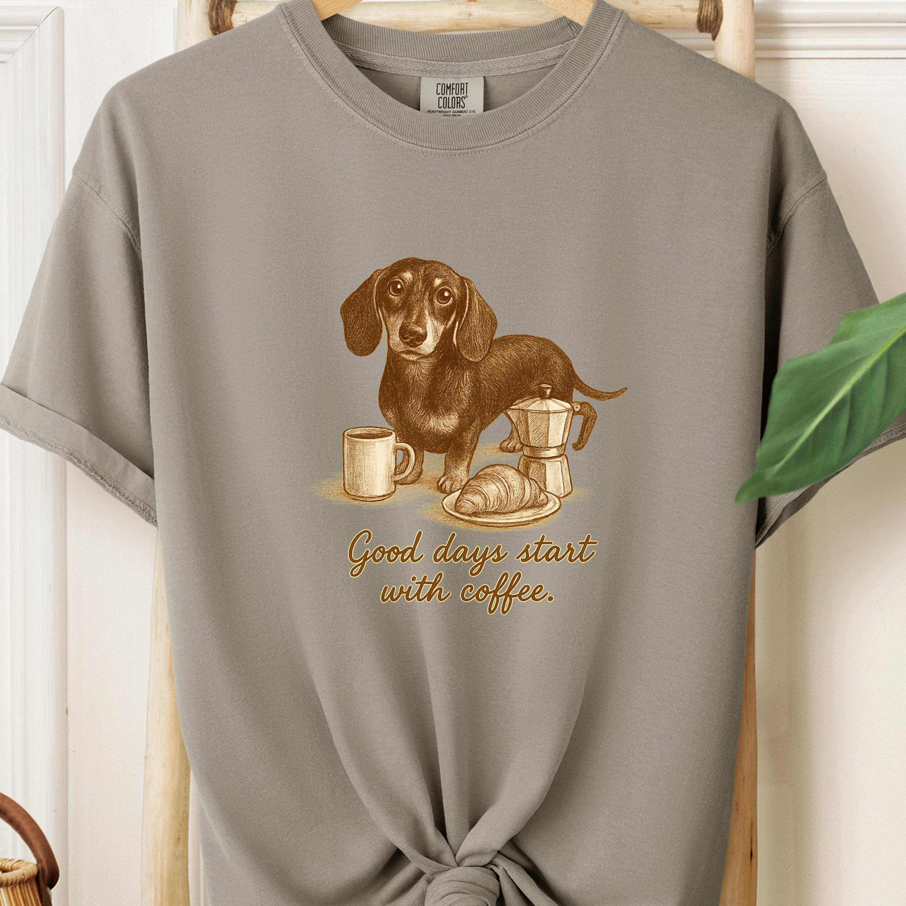 Dachshund shirt - Good Days Start with Coffee, dog face shirt