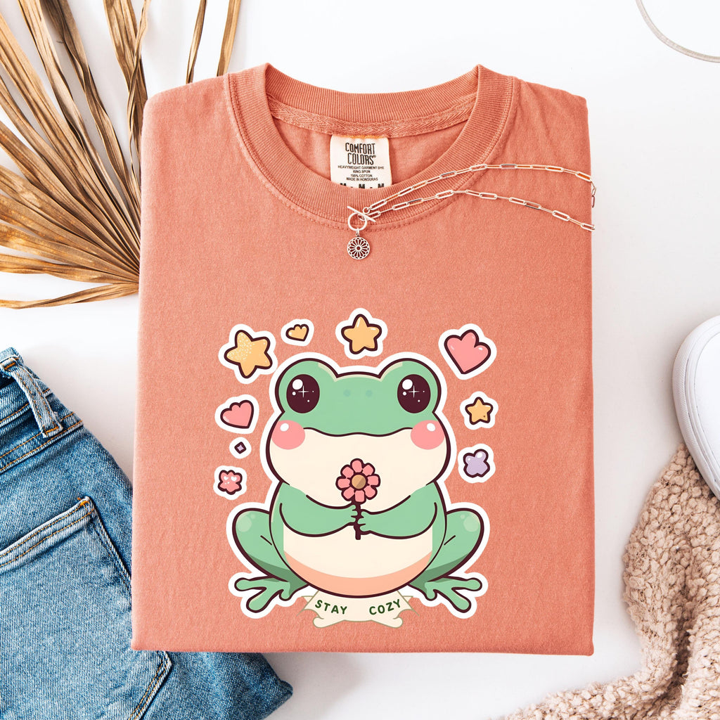 Kawaii Frog T-Shirt | Funny Flower Frog Art