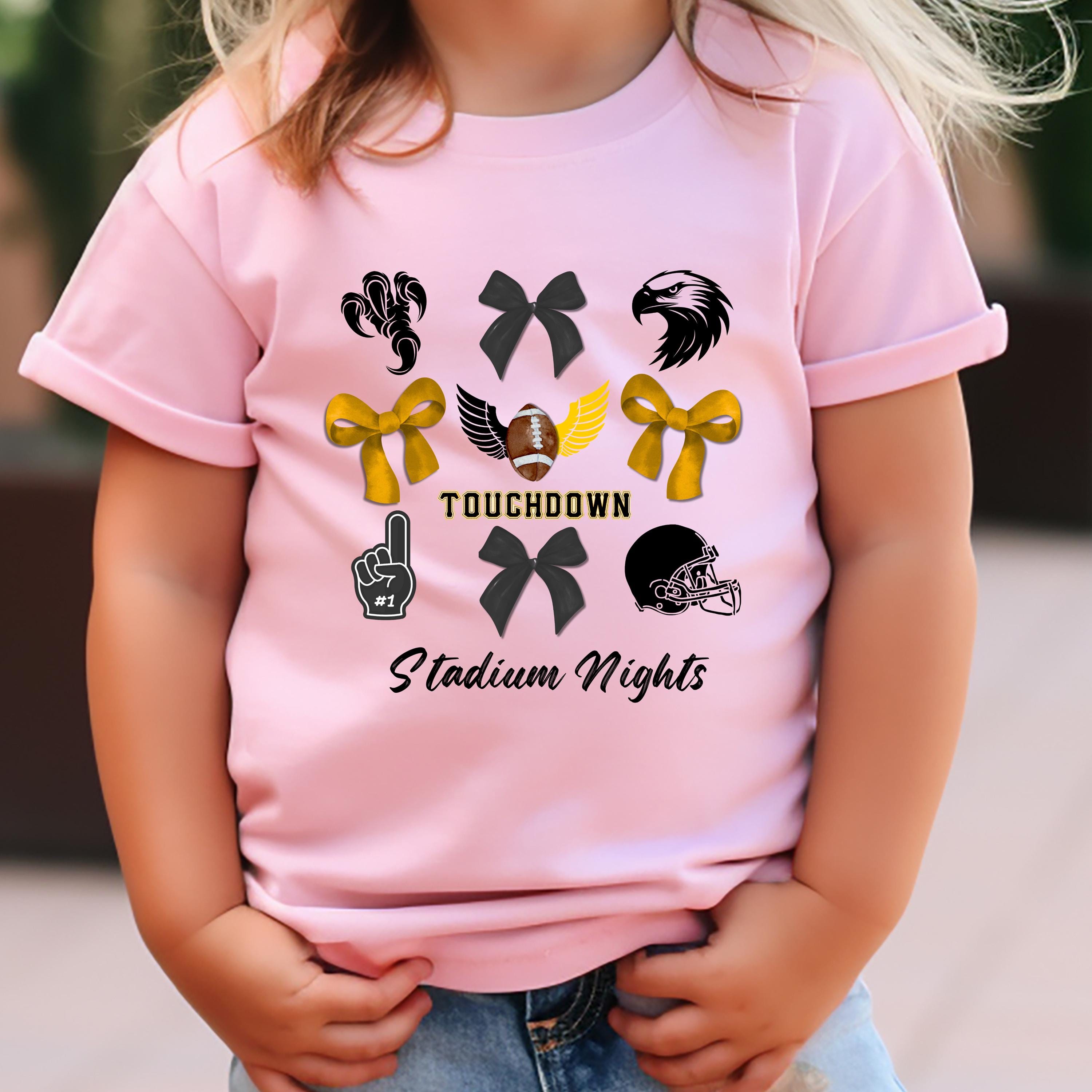 Touchdown Stadium Nights Kids Game Day Shirt, Bows and Football Tee